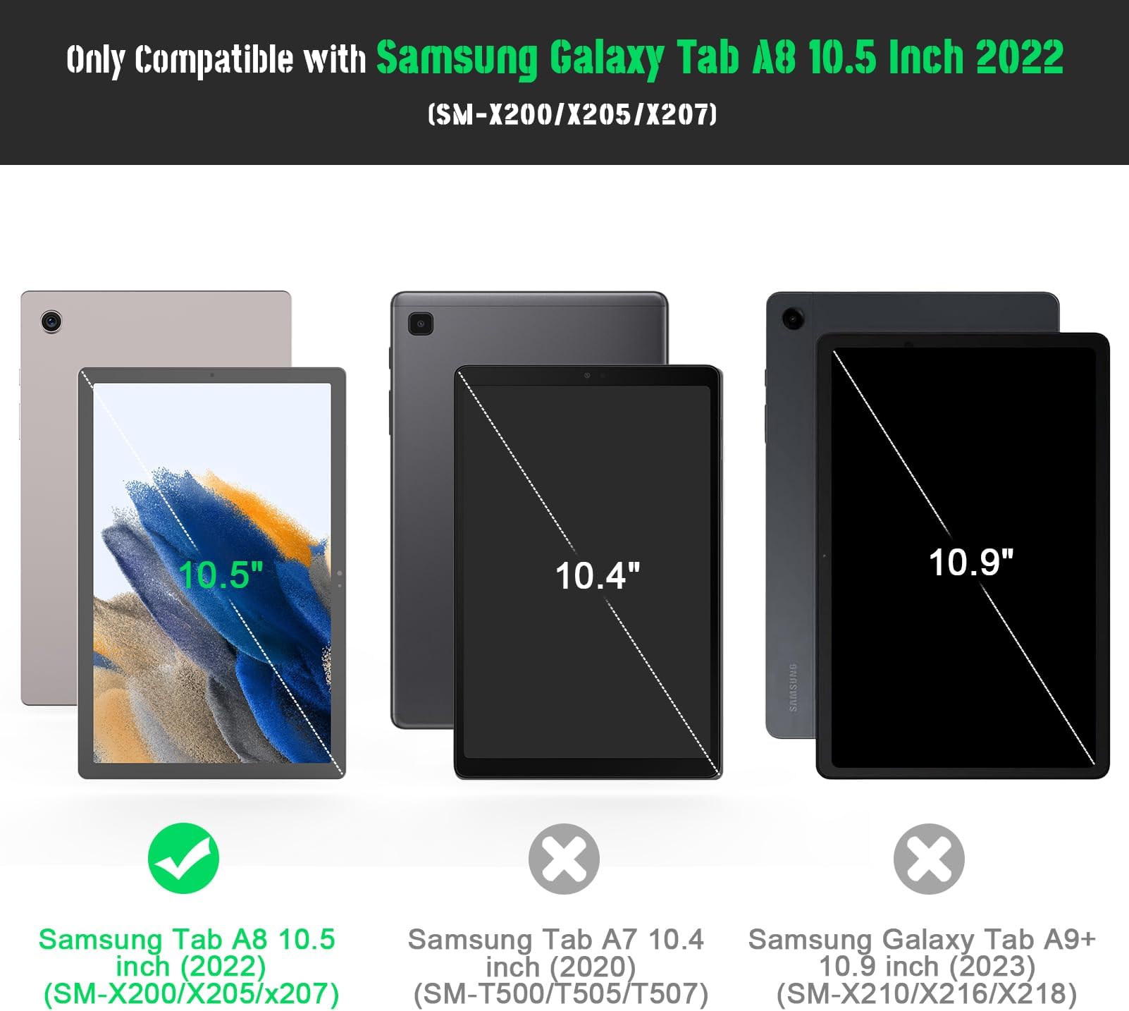 Rantice Galaxy Tab A8 10.5 Case with Kickstand, Hybrid Shockproof Rugged Cover for Samsung A8 Tablet Case 10.5 Inch (SM-X200/X205/X207), Black