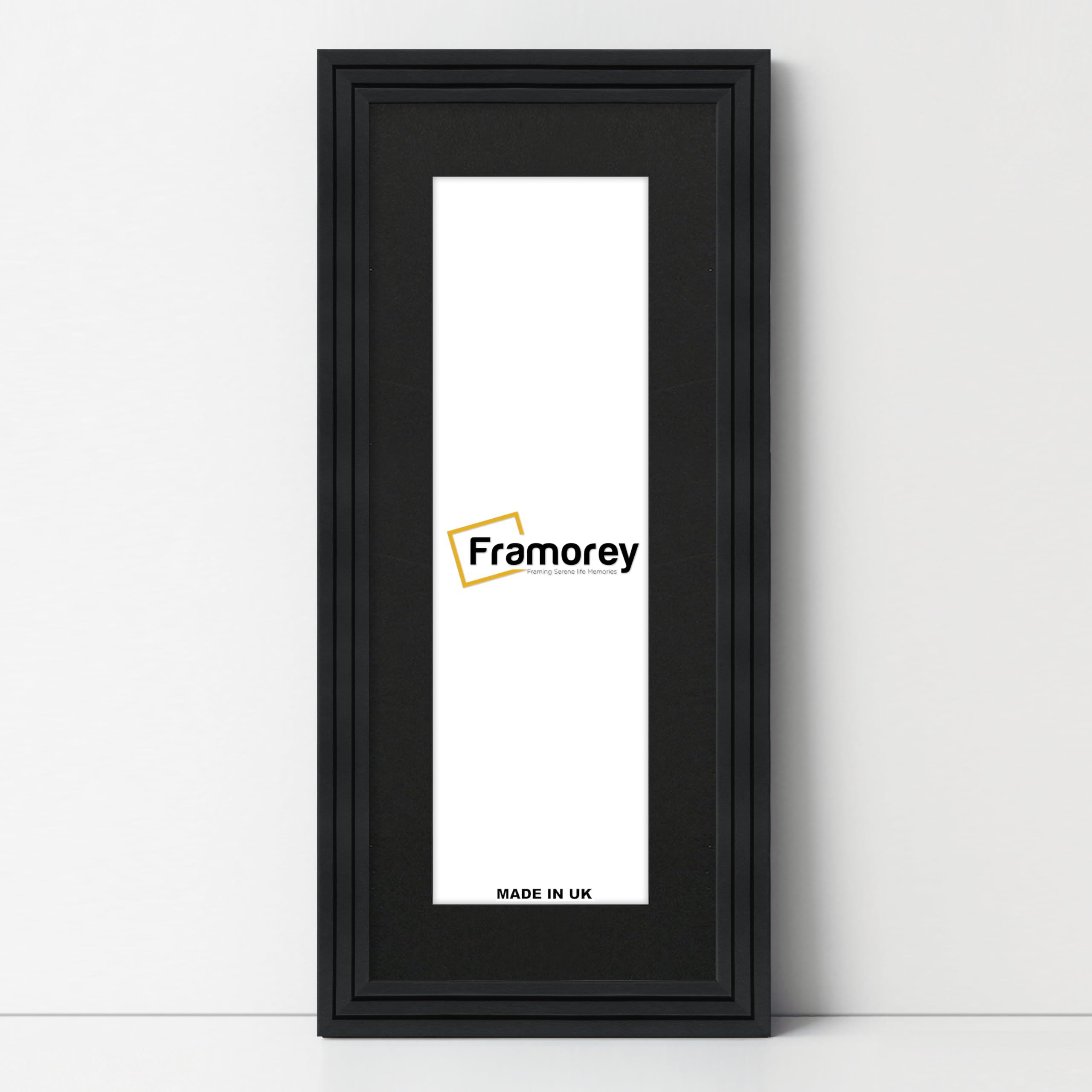 Framorey Framing Serene Life Memories Black With Black Framorey Panorama Step Style Wooden Effect Picture Frame, 20X9" Size Black Photo Frame With 16X5" Size Black Mount, Photo Print Frames, Wall Hanging Poster Frame, Best Photo Frames For Living Room