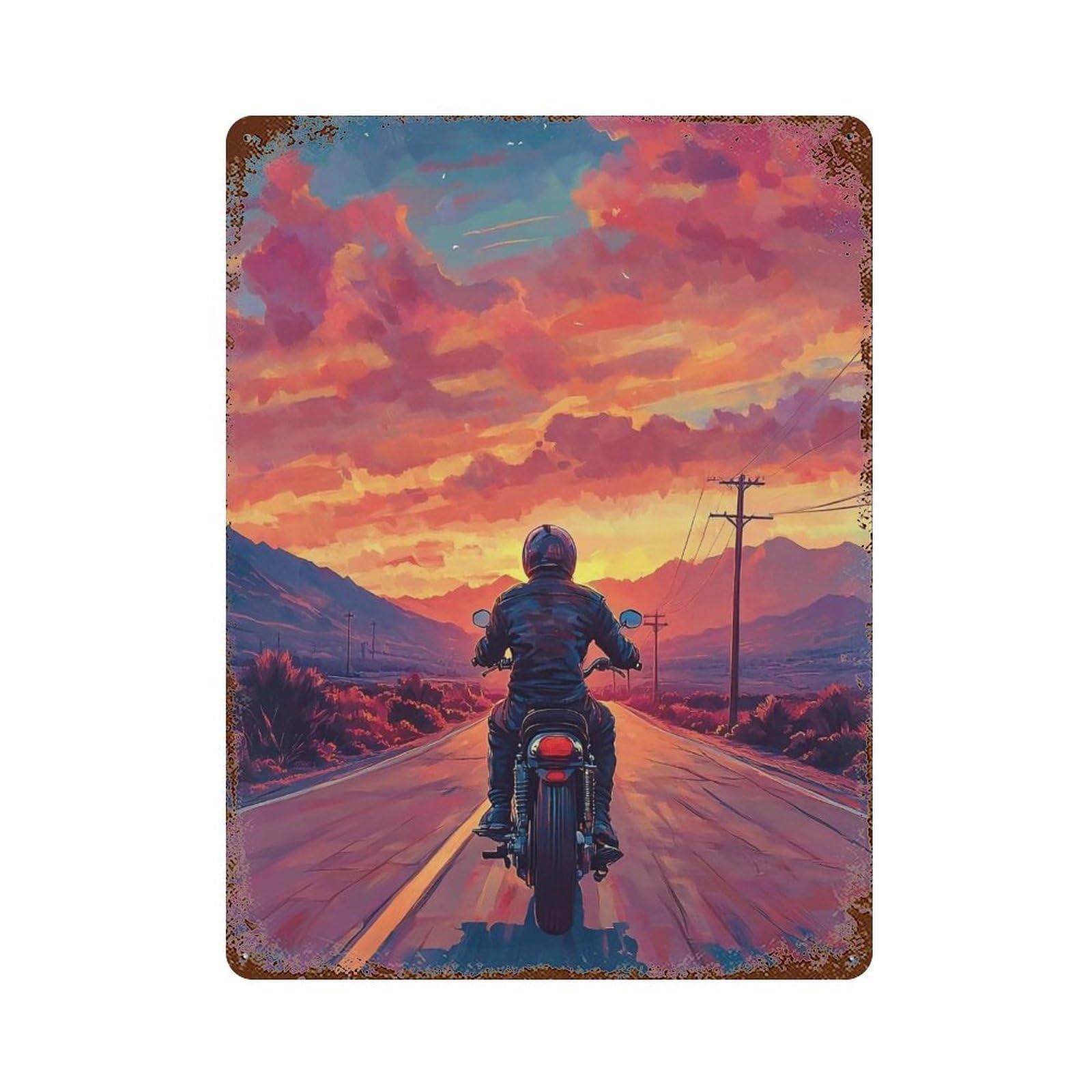 HDURYEYRYY Ride Into Burning Sunset 03 Wall Retro Iron Vintage Art Metal Tin Sign Poster Modern Home Cofffee Club Art Bar Shop Decor 40x30cm
