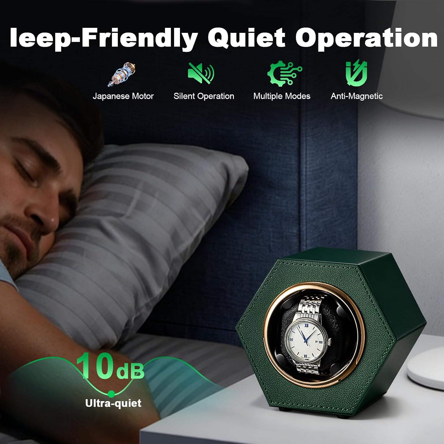 Watch Winder for Automatic Watches, Ultra-Quiet Japanese Motor,Adjustable Rotation Modes, Anti-Magnetic Wooden Watch,Pillows for Men's and Women's Watches