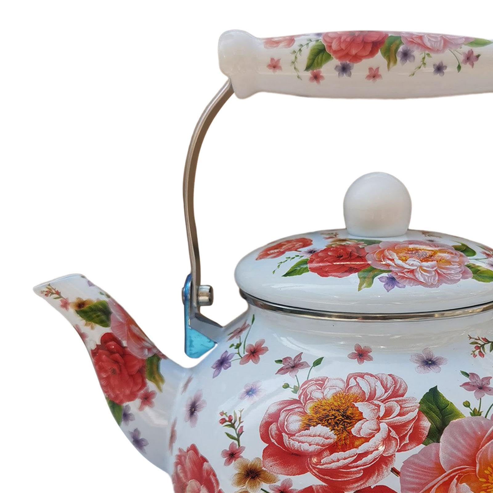 Induktions-Wasserkocher 2,5 L Retro-Emaille-Teekanne, Flötenkessel mit emailliertem Griff, Automatisch pfeifender Teekessel Kaffeekanne für Induktion, Gasherd, Elektroherd, stil a