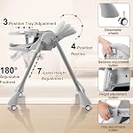 Baby High Chair with Wheels,Convertible High Chairs for Babies and Toddlers | Cotton/silicone bib, 4-position recline, 7-level height, 3-way removable tray, 180° footrest