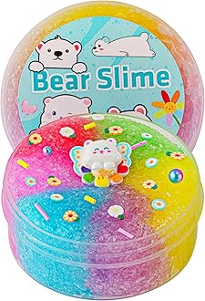 Bear Rainbow Snow Fizz Slime, Good Stretchy & Crunchy Slime Party Favors for Kids & Sensory Toys for Girls & Boys Gifts