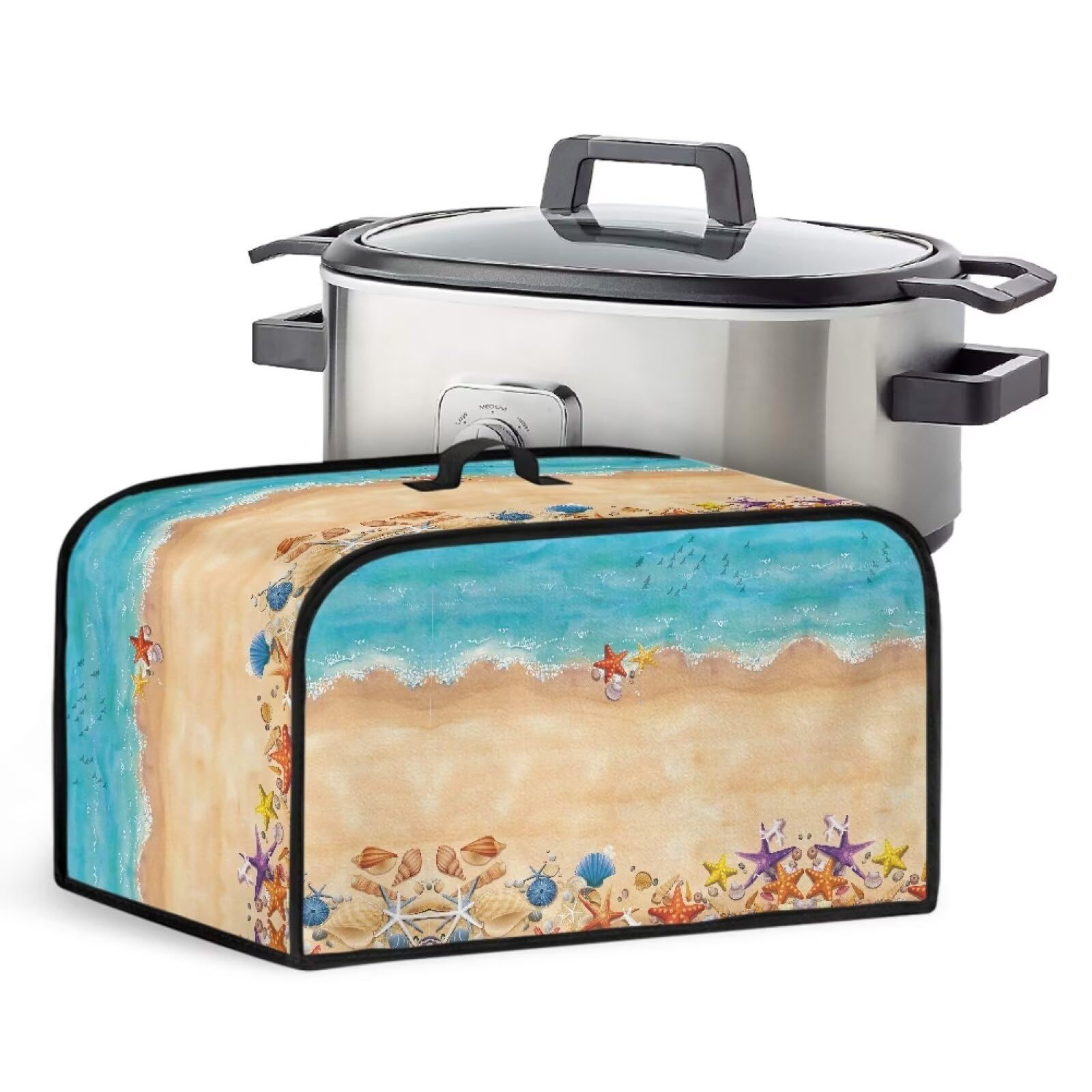 LJMKZJN Slow Cooker Bag Novelty Slow Cooker Travel Storage Bag with Mesh Pocket and Wipe Clean Liner Dust & Water Protection Pot Cover Compatible with Most Slow Cooker, Seaside Starfish