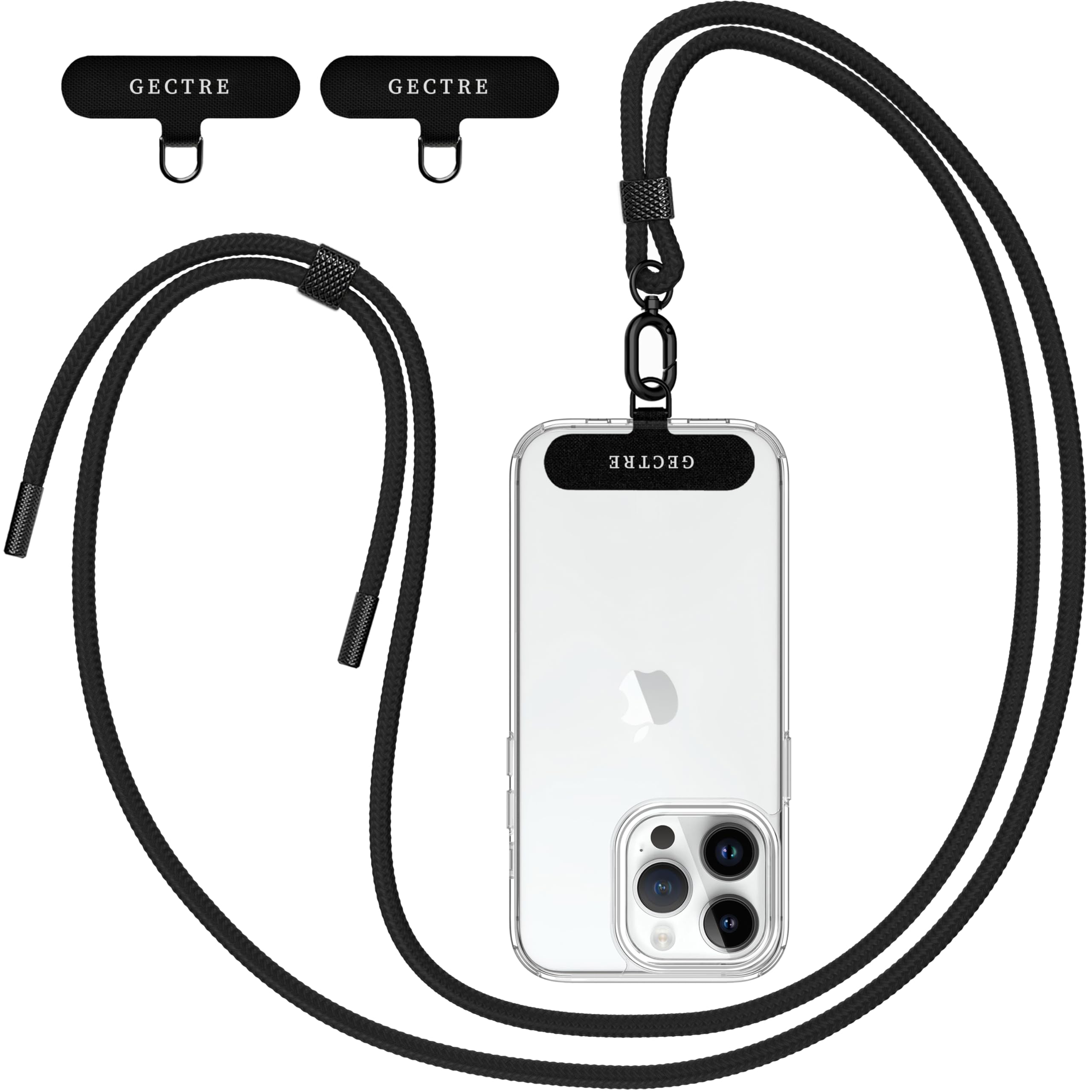 Gectre Handykette Universal, Geeignet für alle Smartphones, mit 2 Stück Universelles Patch, Handyband passend für alle Standard Handyhülle (Schwarz)