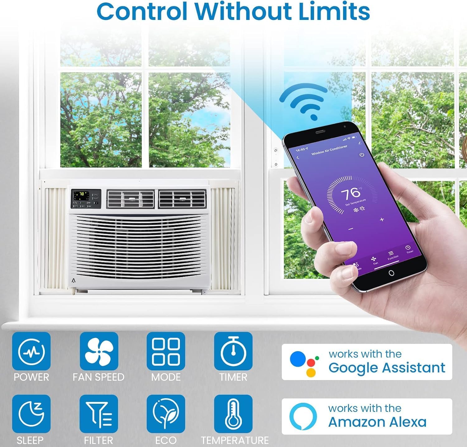 GarveeHome 10000 BTU Window Air Conditioner with WiFi, Up to 450 Sqf for Small Rooms with Cooling, Remote & 4 Fan Speed, Quiet Operation, Perfect for Small Bedroom or Living Room, White