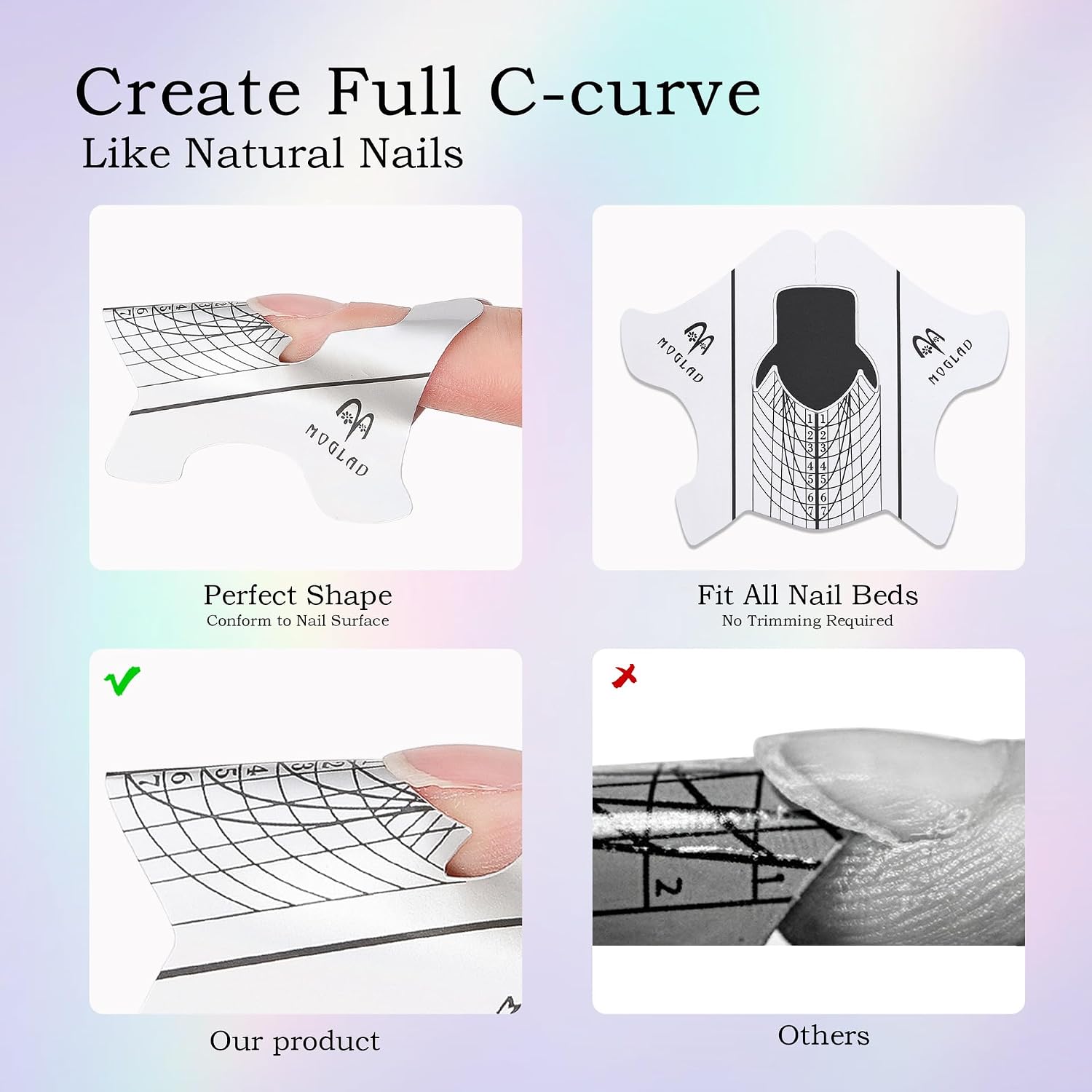 5 Styles 300Pcs Mixed Holographic Self-Adhesive Wide Nail Extension Forms | For Gel & Acrylic Nails
