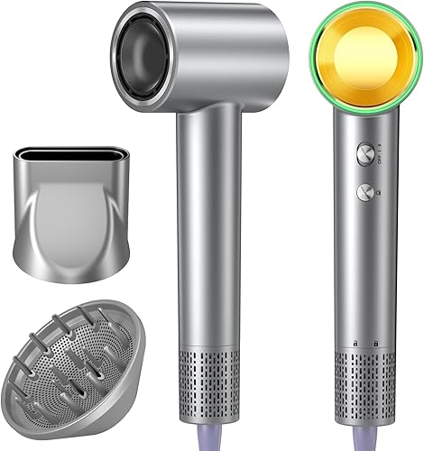 Hair Dryer, 150,000 RPM Brushless Motor, Ultra-Fast Drying with 3 Heat Settings & LED Lights, High-Speed Ionic Blow Dryer, Low Noise Lightweight with Diffuser & Nozzle for Home, Salon, Travel