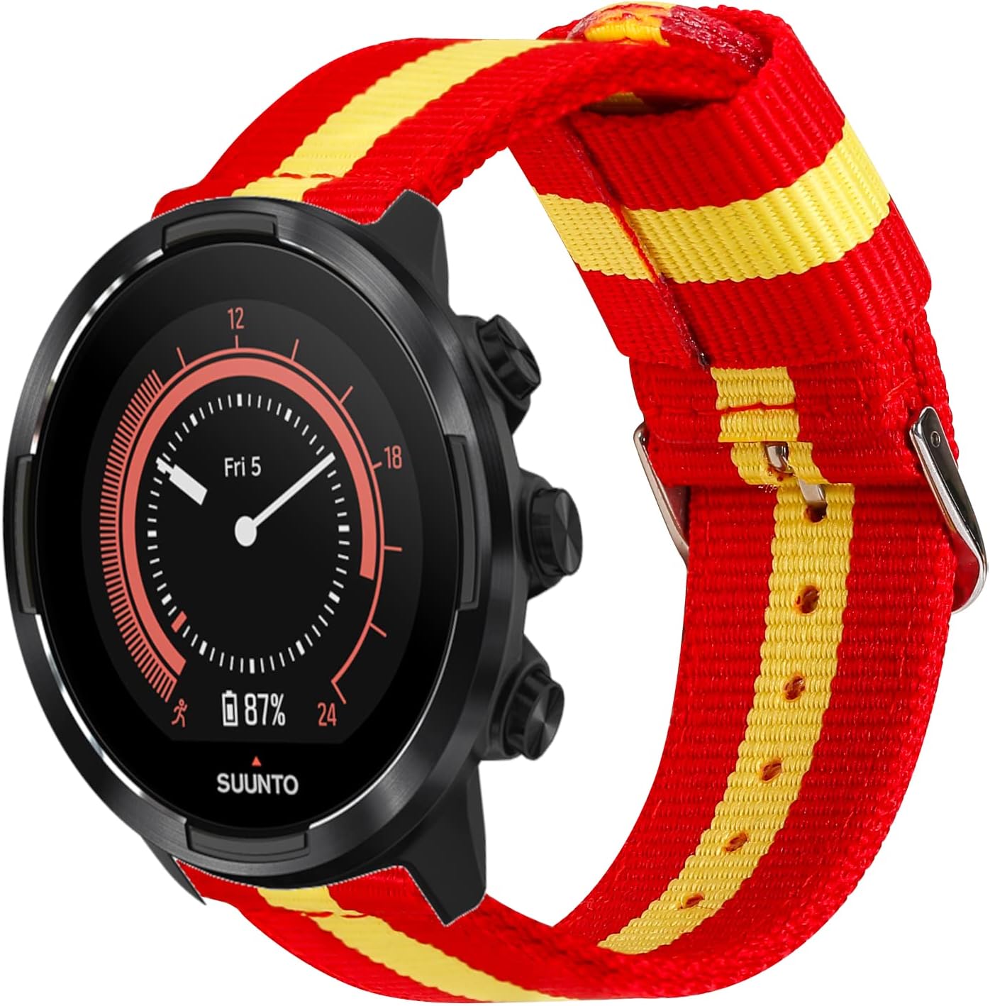 Nylon strap compatible with Suunto9/Traverse/Diesel smartwatch DZT2009/Fossil Q Machine Hybrid/Michael Kors Grayson colours flag of Spain breathable stylish 24 mm