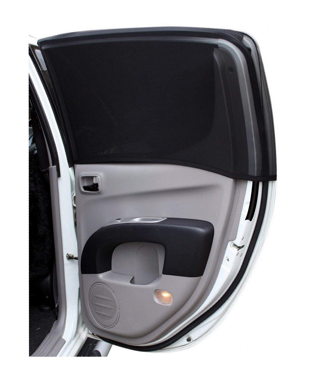 XS/R Car Window Sun Shades for Small Windows 19"x37" -(Gold Mom's Choice Award®) Car Shade Screens Over Door Sock Style for Driving or Camping by Qualizzi™ 2-Pack