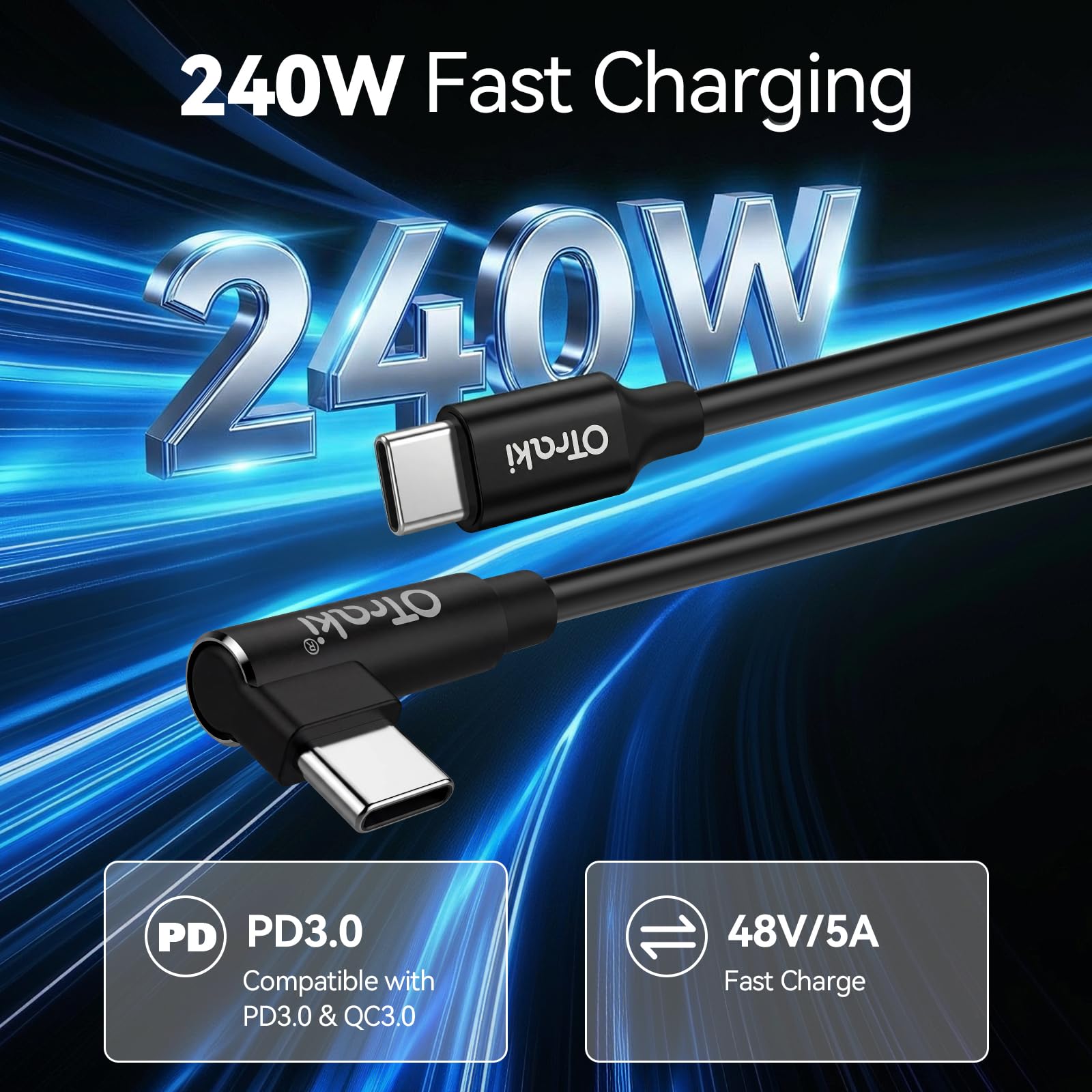 OTraki Cavo USB C a Spirale Corto 240W Cavo USB C Retrattile [0,3-0,8M] Cable USB Type-C 90 Gradi Supporta QC3.0 Compatibile con iPhone 17 16 15, per Samsung Galaxy S25 S24 S23 S22, per iPad Pro Air