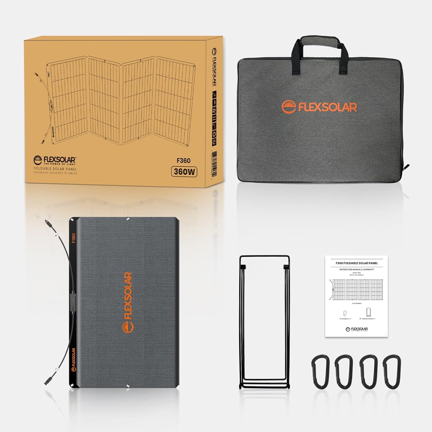 FlexSolar Pannello solare da 360 W, caricatore solare ad alta efficienza con supporto, IP68 impermeabile e resistente alla polvere, portatile, Thin, per risparmio energetico, risparmio energetico