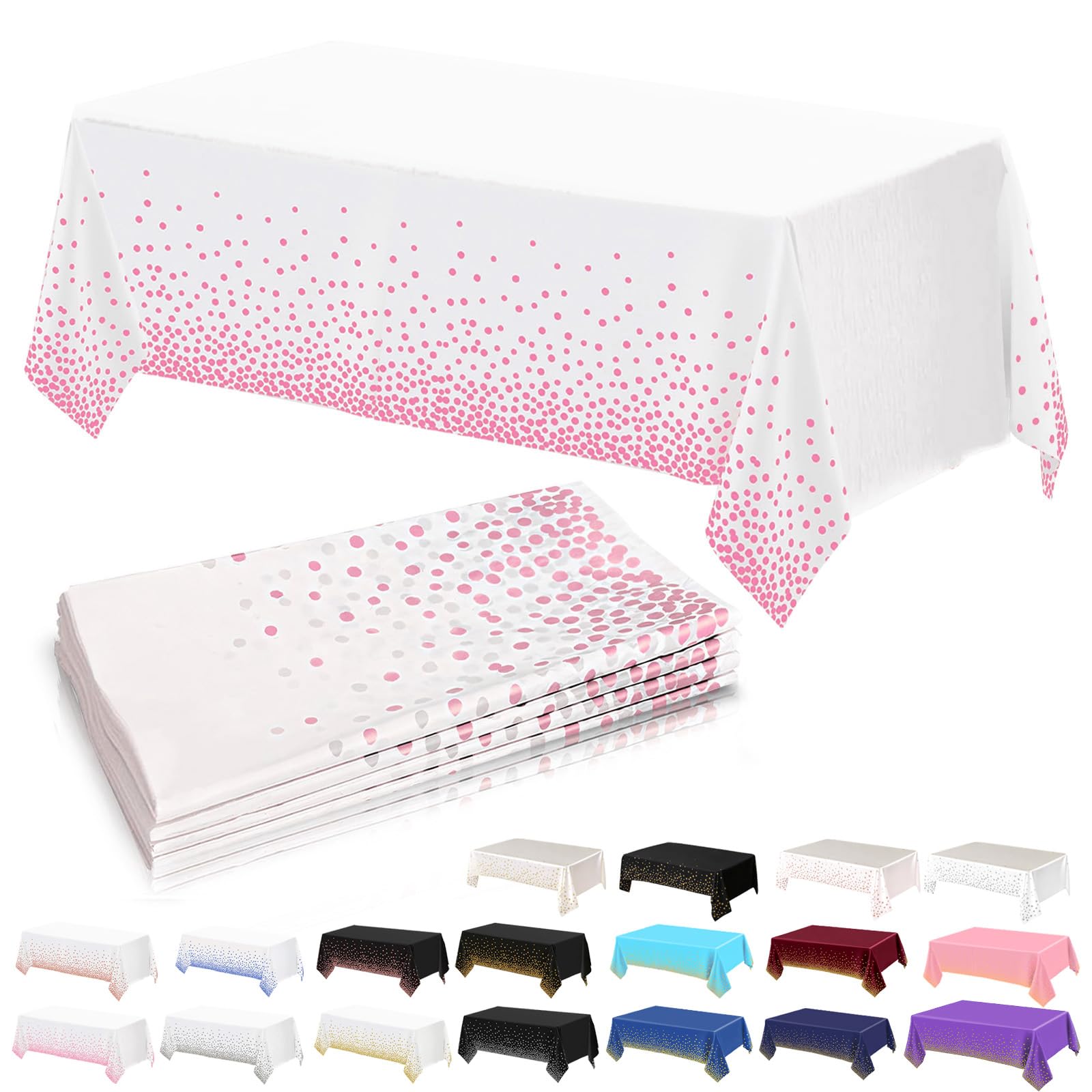 4Pack Plastic White and Pink Dots Table Cloth Party for Rectangle Tables,137x274cm Decorative Paper Table Cloths for Parties Disposable Table Cover for Picnic,Baby Shower,Wedding,Birthday,Christmas