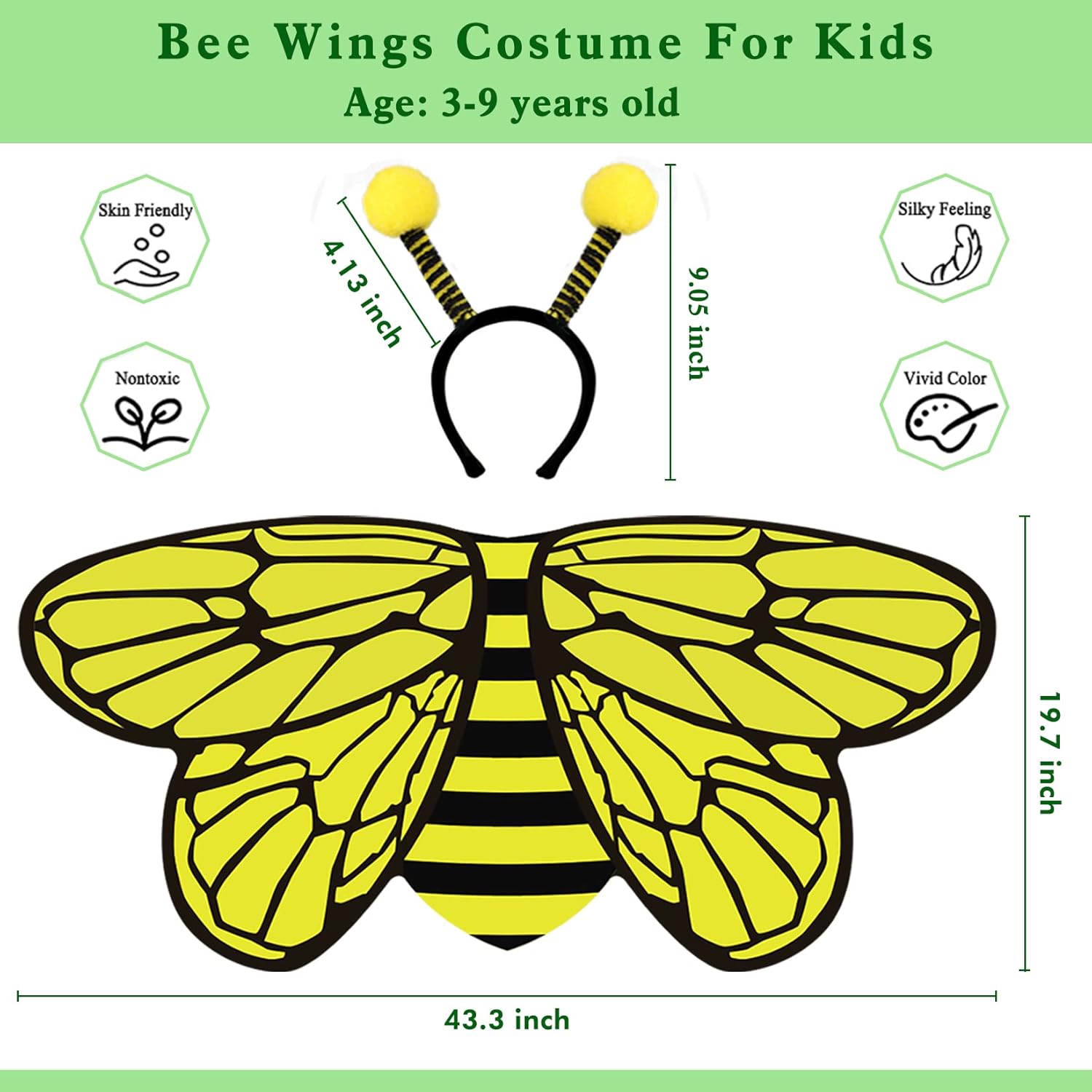 Bee-Wings Kids Bumble bee Costume with Antenna Headband Toddler Insect Bug Dress Up for Play Girls Fairy Wings Bee Outfit for Boys Girls Birthday Party Supplies Halloween Favors - Image 7