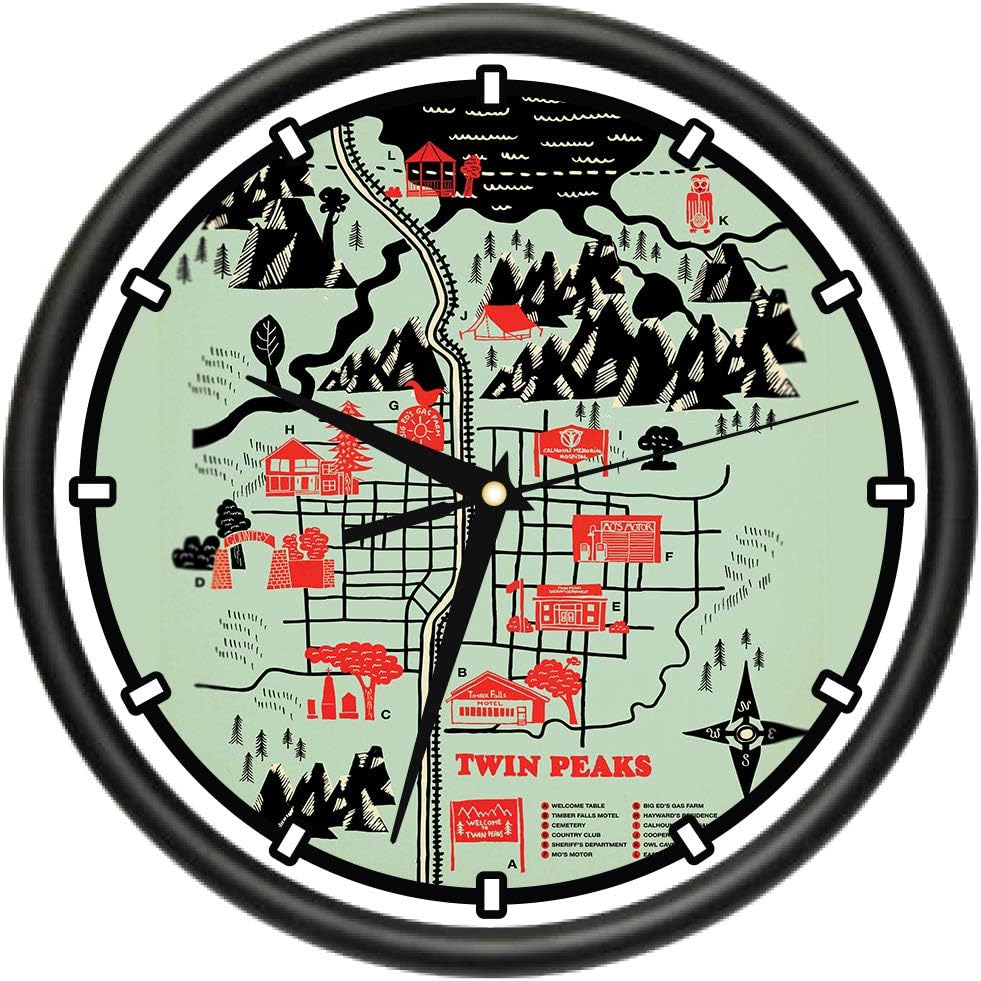 SignMission Twin Peaks Map Design Wall Clock | Precision Quartz Movement | Décor for School Class Office Bedroom Decoration