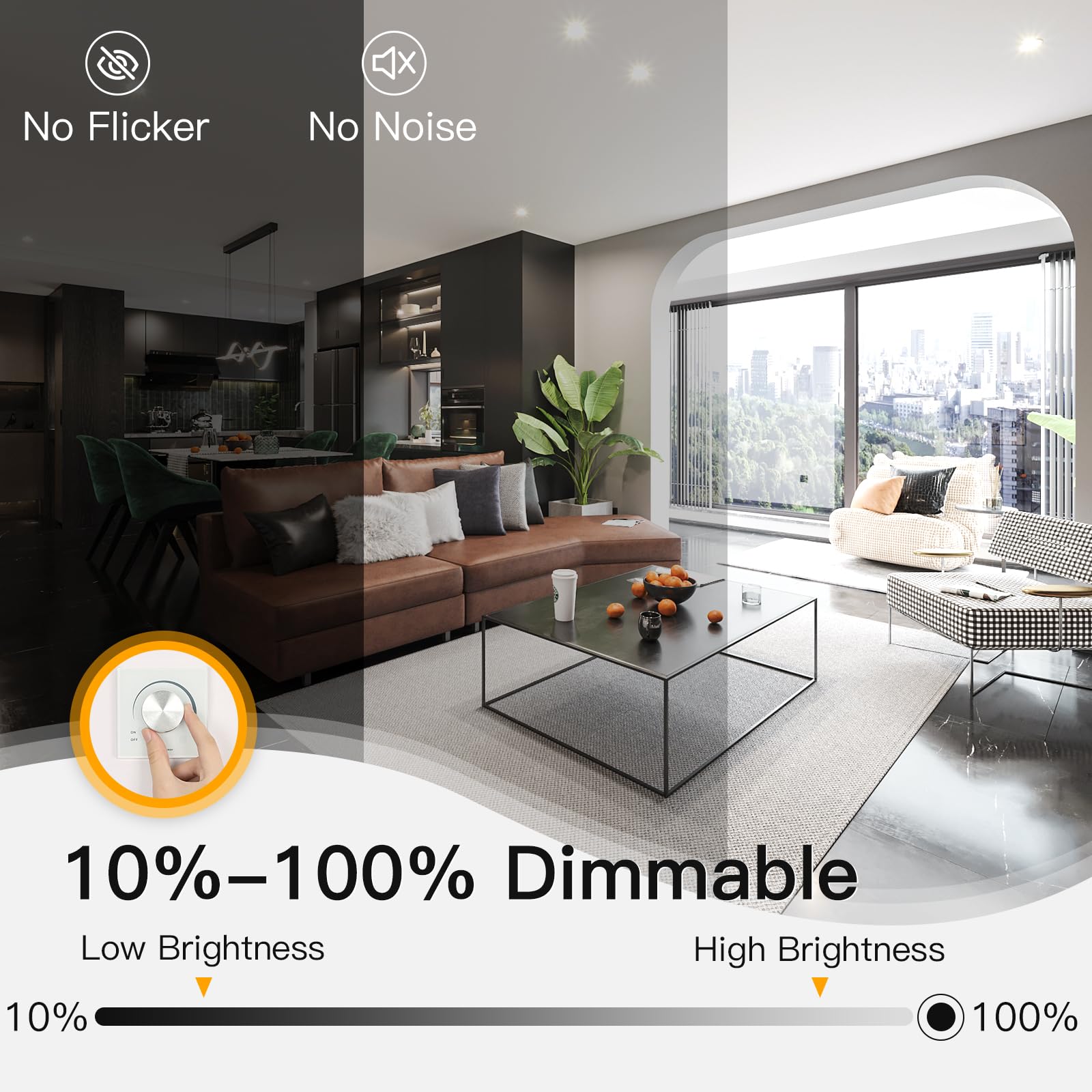 Foco Empotrable LED de Techo Extraplana, Dimmable 5W Blanco Cálido 6000K 600Lm,Equivalente a 80W Incandescente, Downlight Led Empotrable Redondo,Plata Metálica ojos de buey, Juego de 10