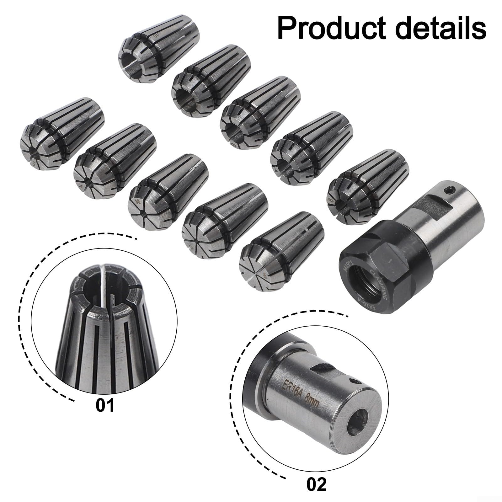ER16 - Juego de portabrocas con soporte de extensión de eje de motor de 8 mm, kit de herramientas de sujeción de 10 piezas para fresadoras CNC, centros de mecanizado y máquinas de grabado