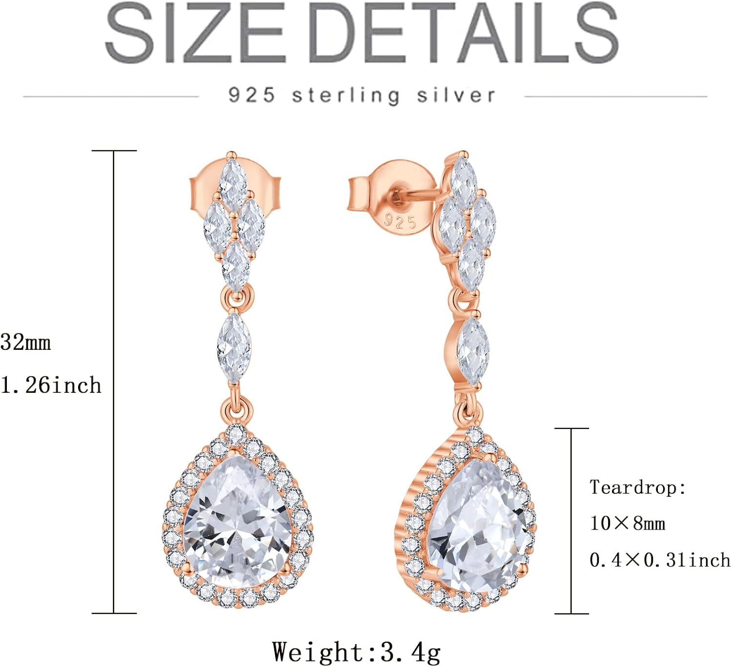 Bridal Wedding Women Earrings 925 Sterling Silver Leaf Teardop Dangle & Drop Earrings with 5A Cubic Zirconia for Brides Bridesmaids Proms Jewerly - Image 5