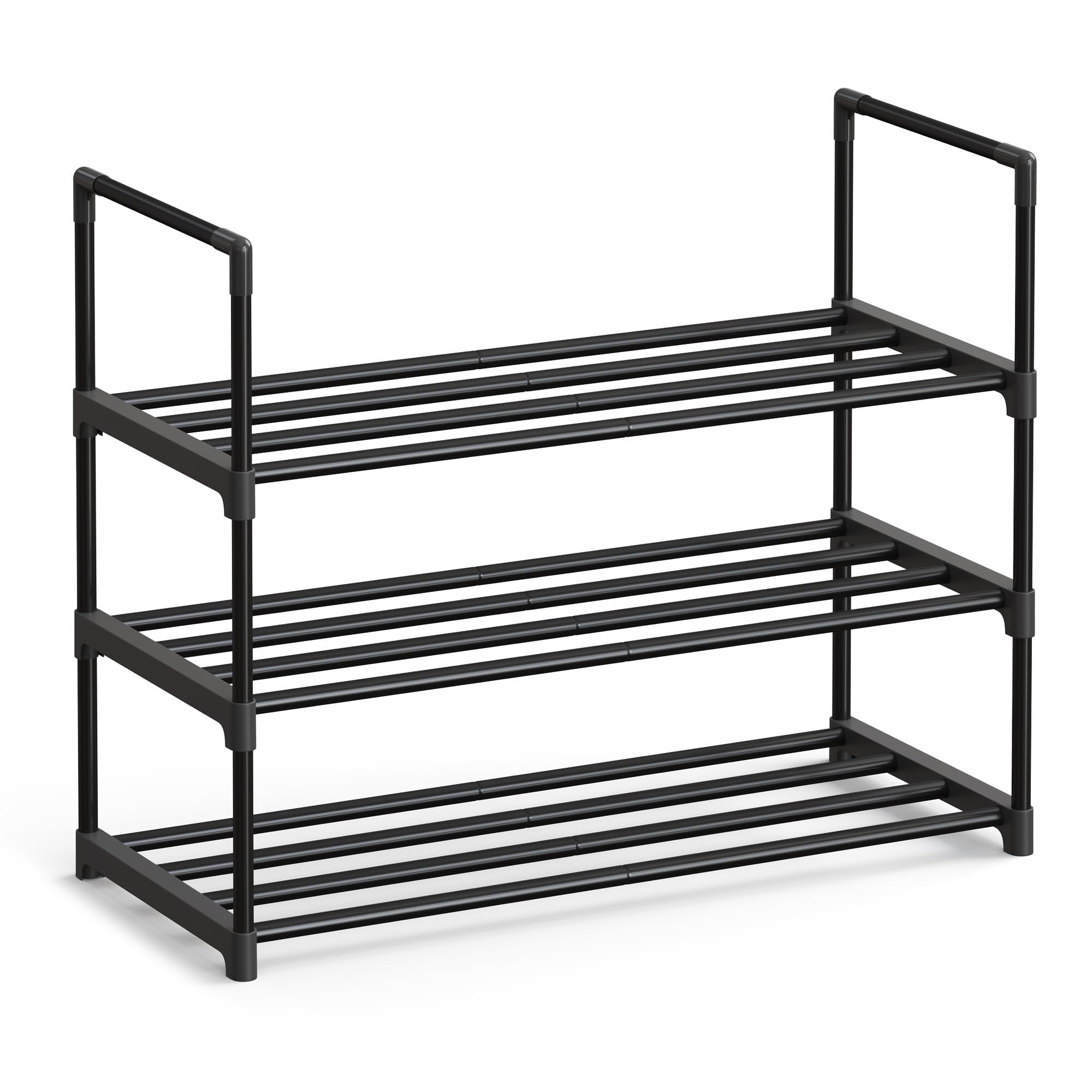 SONGMICS Scarpiera a 3 Ripiani, Scaffale Portascarpe, Organizzatore in Metallo, per 6-9 Paia di Scarpe, Impilabile, Corridoio, Soggiorno, Camera da Letto, 30 x 68 x 55 cm, Nero LSA203B01