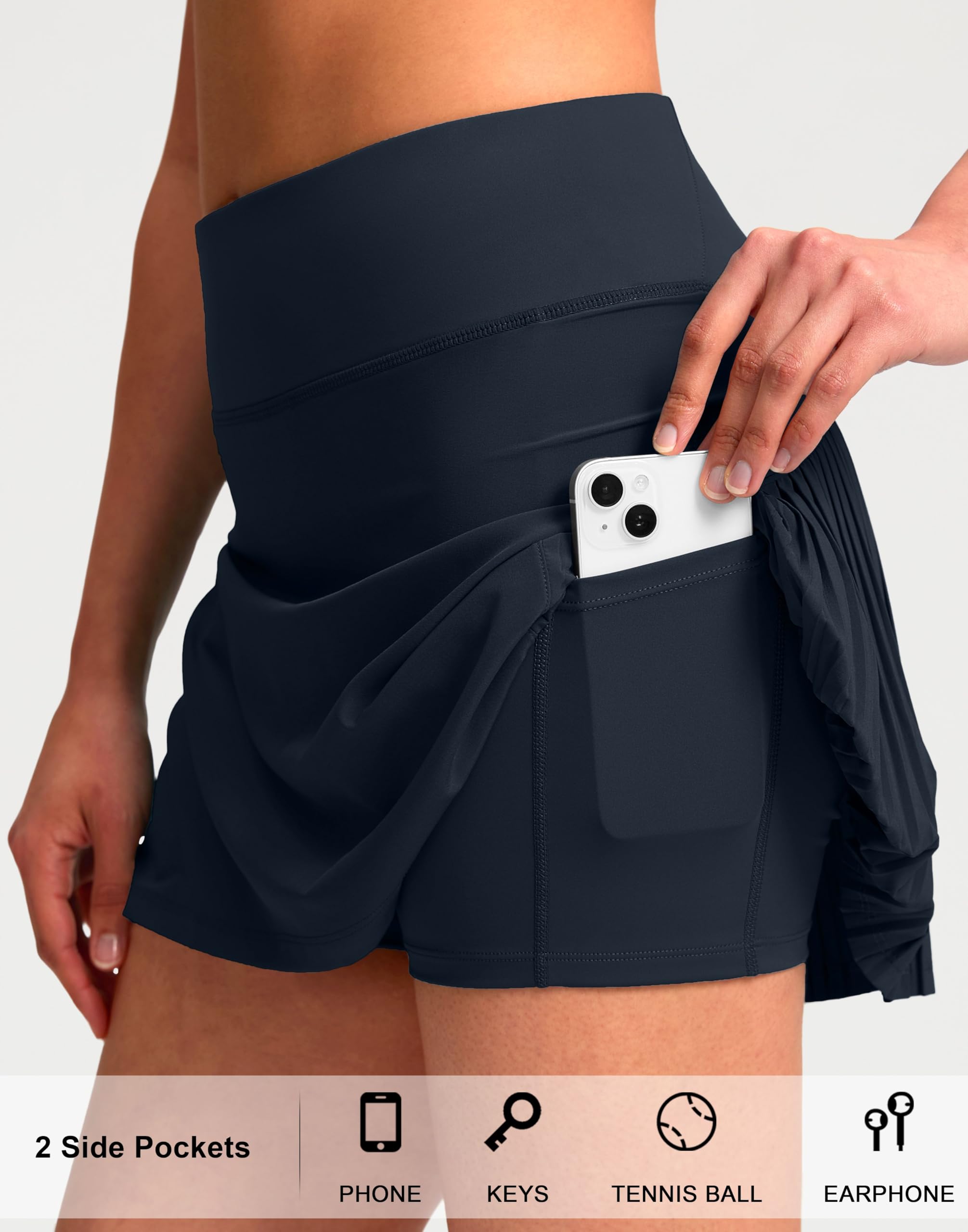 SANTINY Falda de tenis de 14 pulgadas para mujer, falda plisada de alta espera, con pantalones cortos integrados, falda atlética de golf