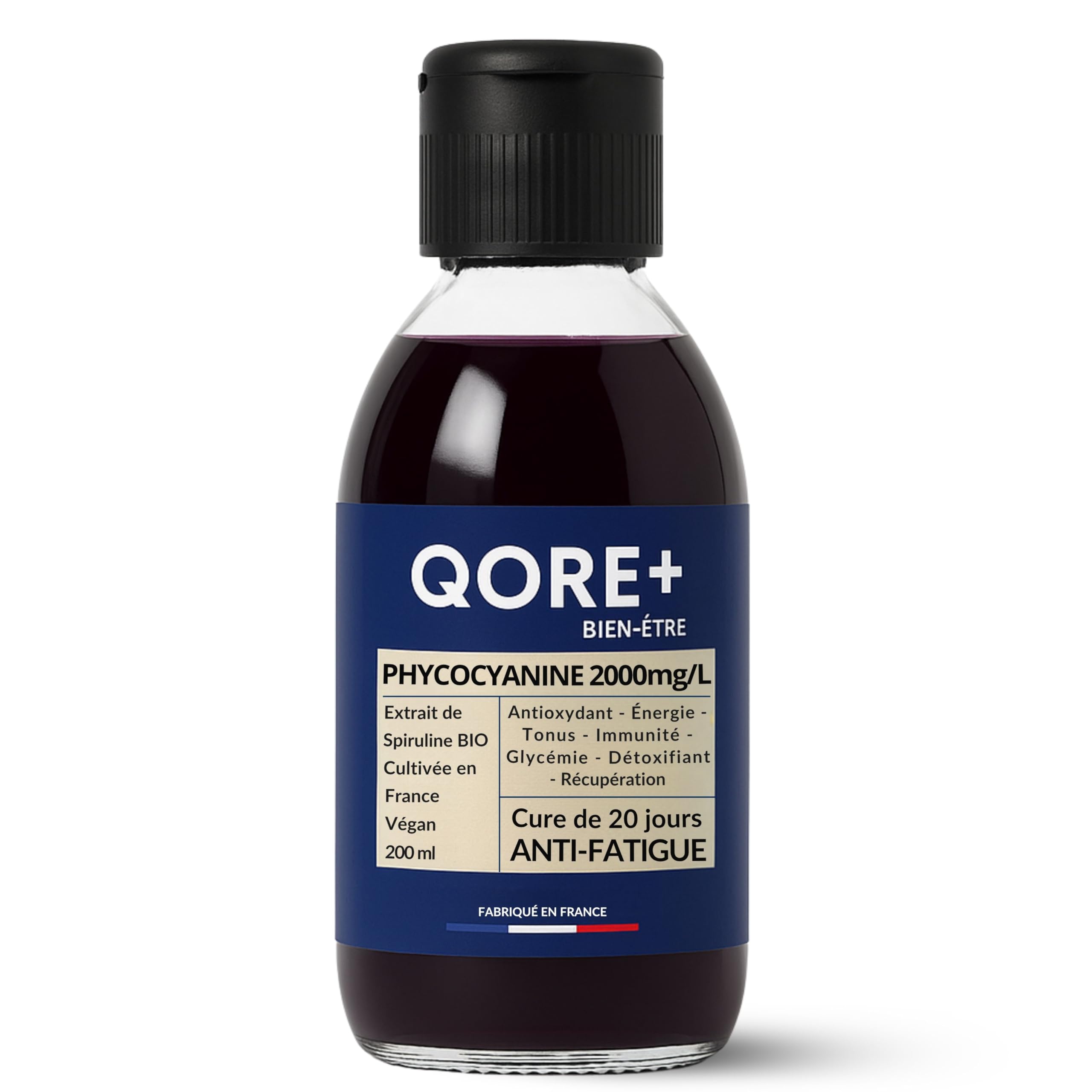 Phycocyanine Liquide Ultra Assimilable 2000 mg par Litre – Spiruline Bleue Française Sans Additifs – Cure 20 Jours – Énergie Naturelle, Récupération, Immunité et Antioxydant Vegan Made in France