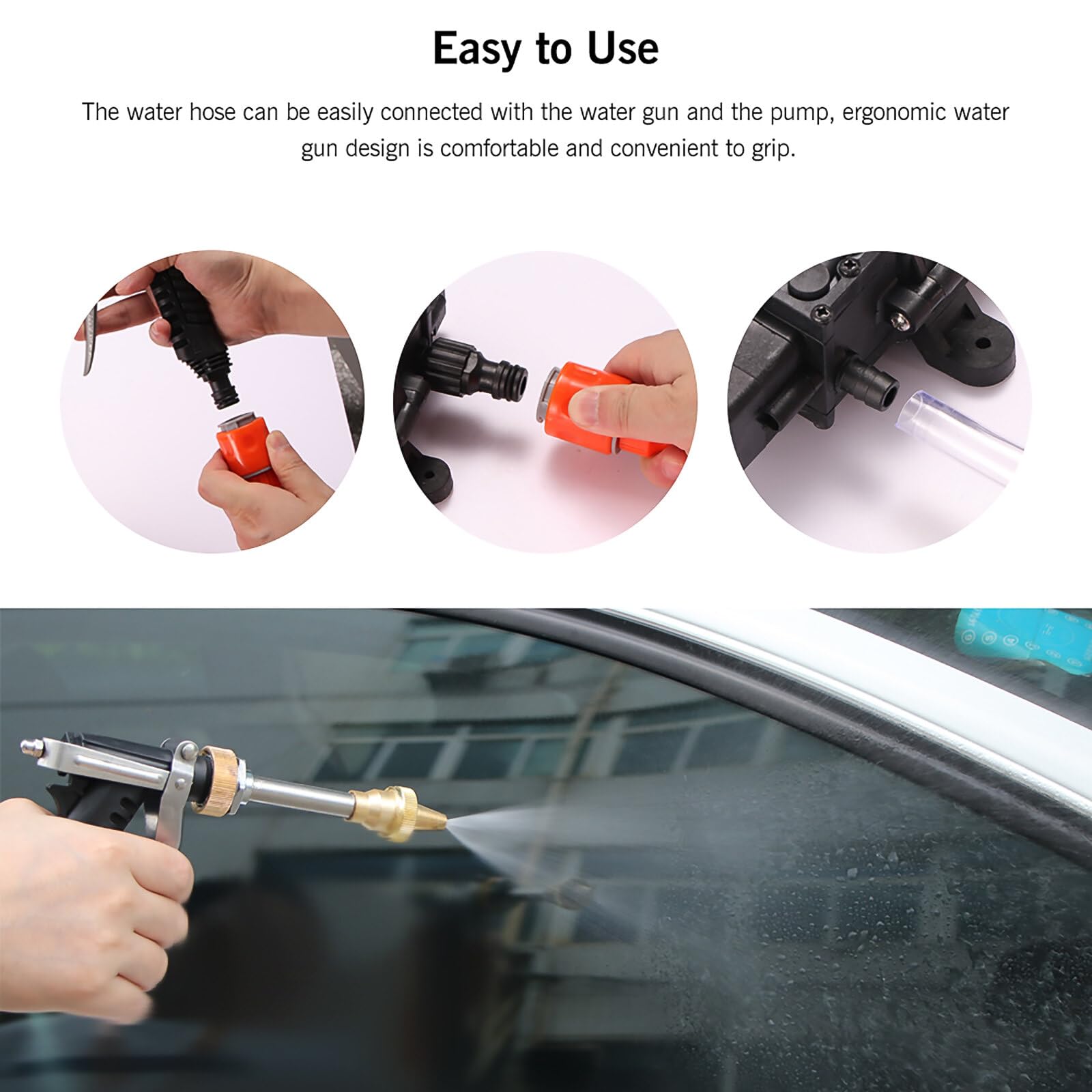 ALLOMN Nettoyeur haute pression 12 V pour voiture, kit de pompe de lavage de voiture 100 W, machine de nettoyage portable, pompe à eau, pistolet pulvérisateur à gâchette, kit de lavage pour voitures