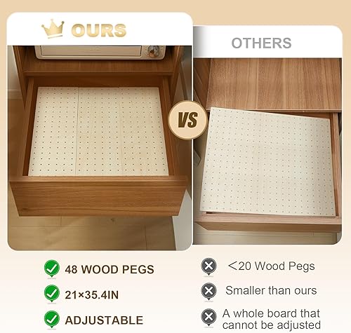 Miniatura 5 de Kigley Organizador de cajones de tablero de clavijas de 12 piezas con 96 piezas de clavijas de madera, organizador de platos de cajones de cocina de