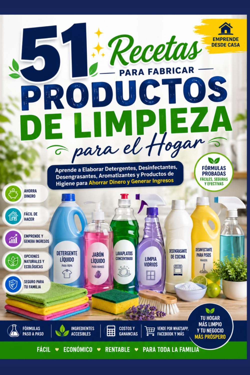 51 RECETAS PARA FABRICAR PRODUCTOS DE LIMPIEZA PARA EL HOGAR: Aprende a Elaborar Detergentes, Desinfectantes, Desengrasantes, Aromatizantes y Productos de Higiene