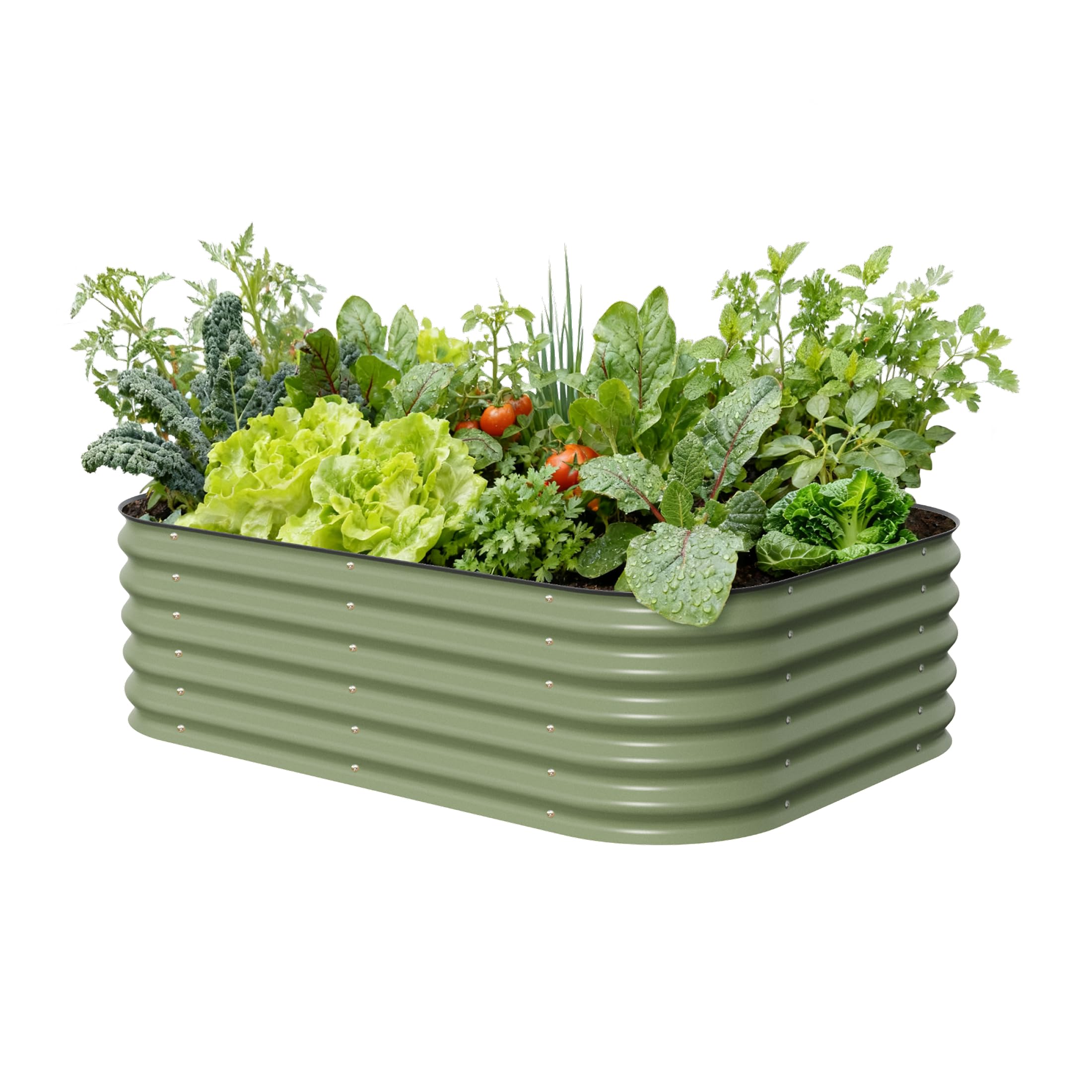 Vego garden Raised Garden Bed Kits, 17" Tall 6 in 1 Modular Metal Raised Planter Bed for Vegetables Flowers Patio Ground Planter Box-Olive Green