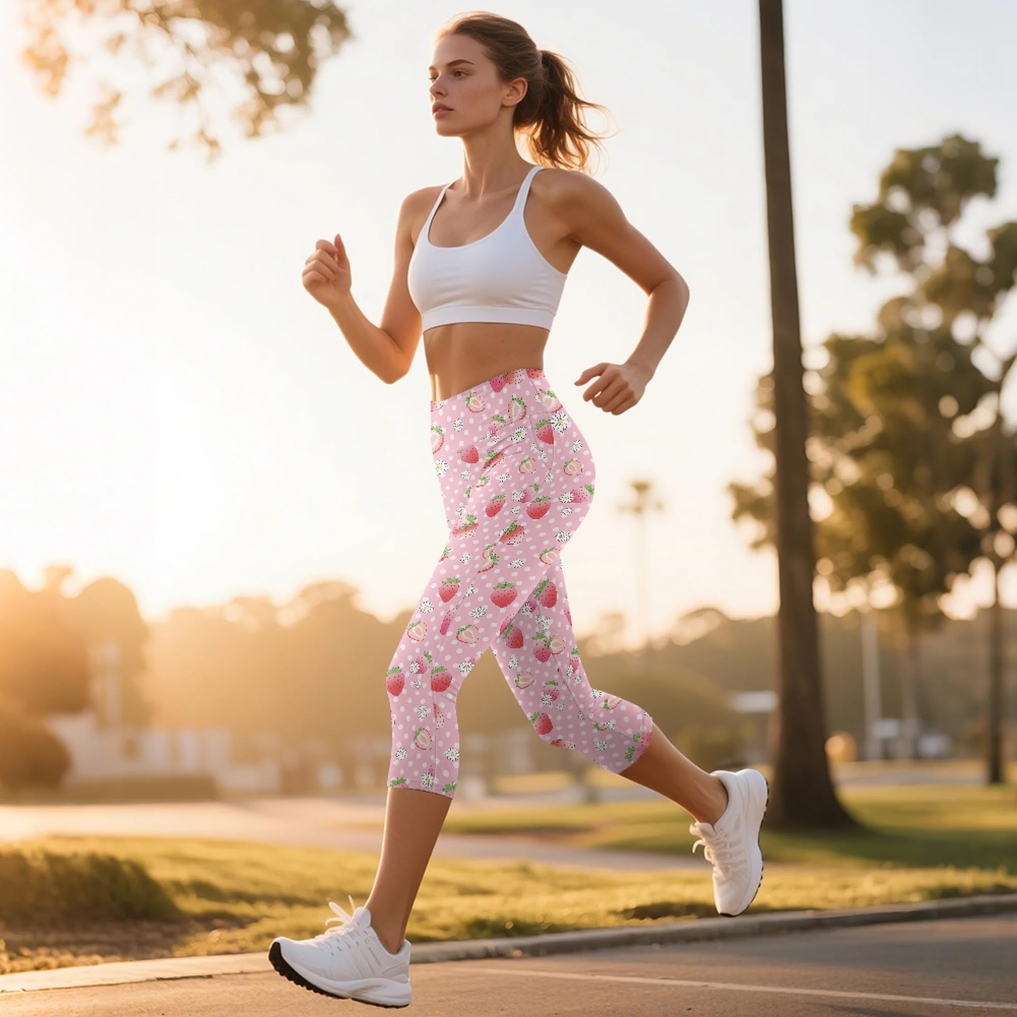 Amzbeauty Leggings capri de 3/4 de longitud para mujer, de cintura alta, pantalones deportivos con bolsillos, para yoga, fitness, correr, entrenamiento, gimnasio