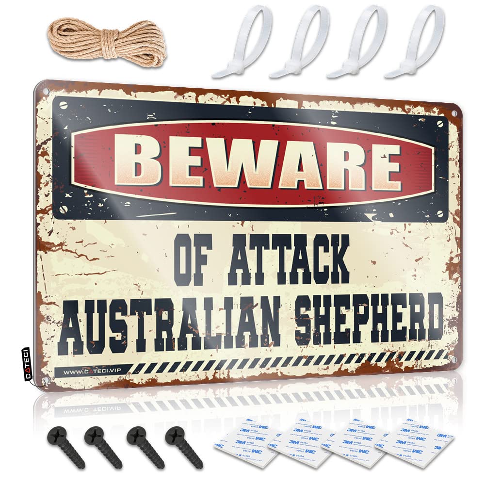 STWNVOITV Gaming Metal Tin Decor Beware Of Attack Australian Shepherd Tin Sign Garage Tin Sign Bar Sign For Outdoor Bar(30X40CM)