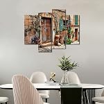 4 Panel Italian Tuscan Town Wall Art Streets of Old Mediterranean Painting The Picture Print On Canvas Architecture Pictures for Home Decor Decoration Stretched by Wooden Frame,Ready to Hang