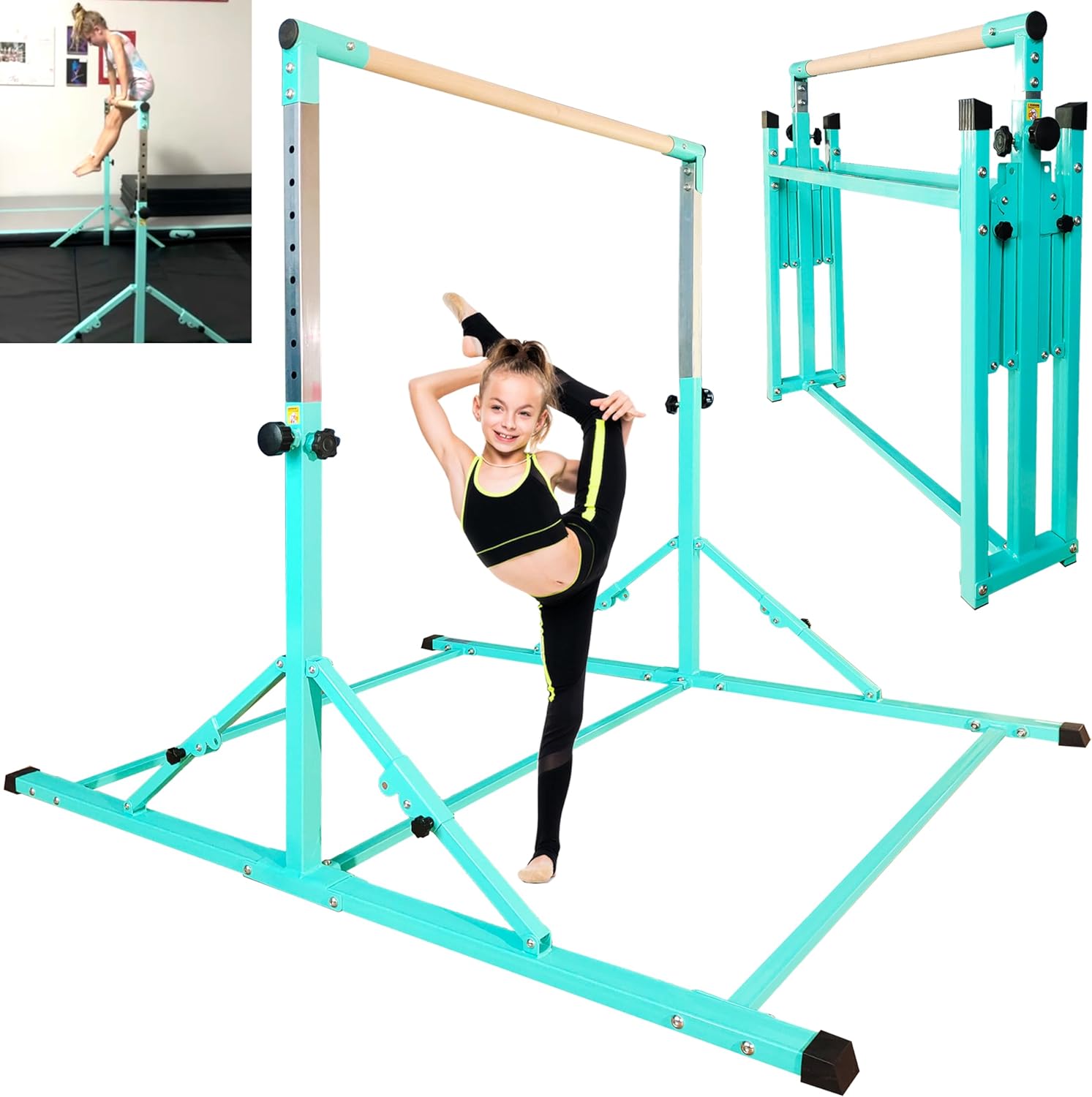 PreGymnastic Foldable Gymnastics Bar, 6FT Horizontal Bars, Folding Training Bar for Kids Ages 3-18, Weight Limit 500 LB, Adjustable kip Bar,Home Gym Equipment Indoor