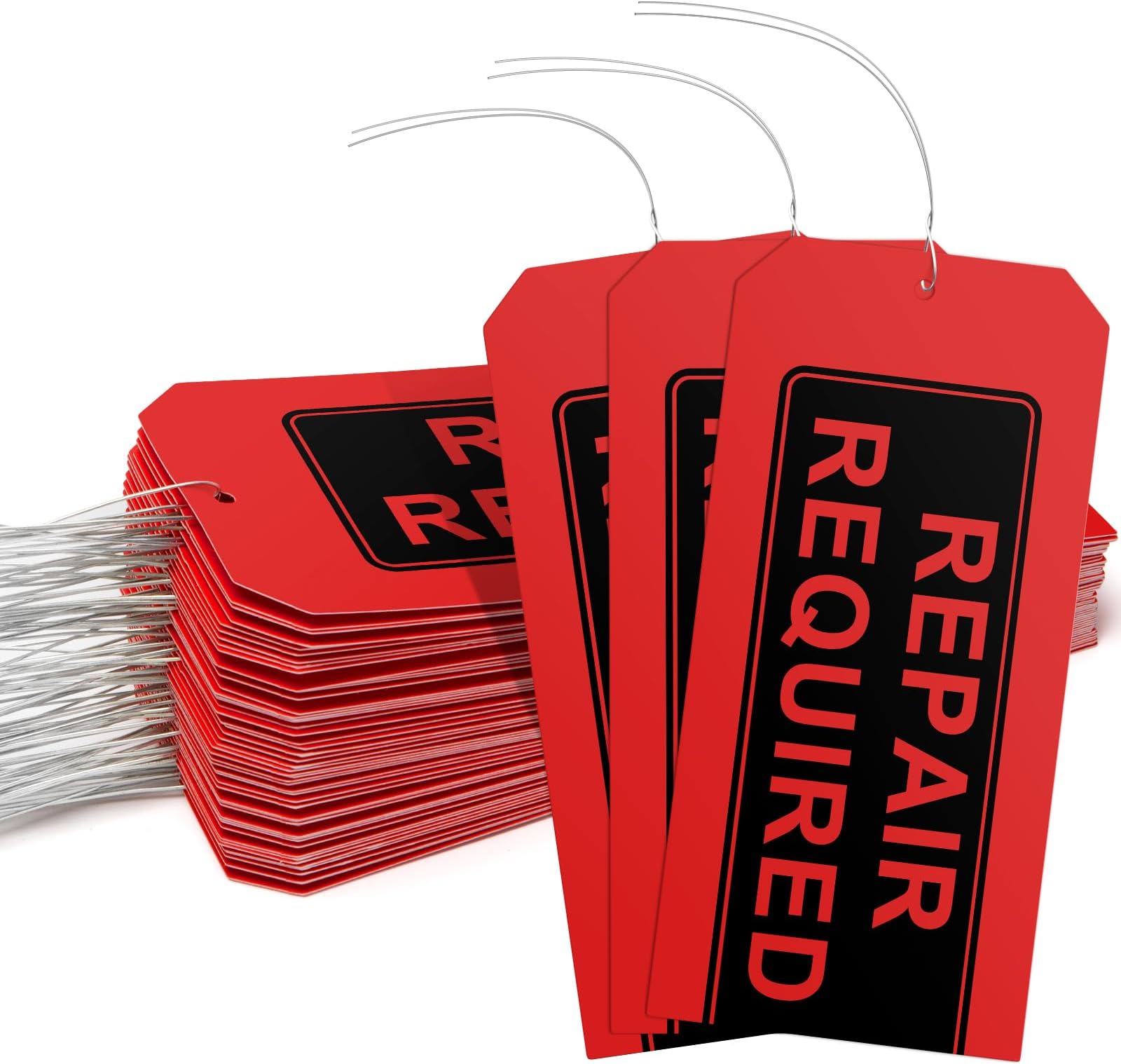 Repair Required Tags (Pack of 50) Red Repair Tags with Wires Attached,Maintenance Repair Label Tags with Wire