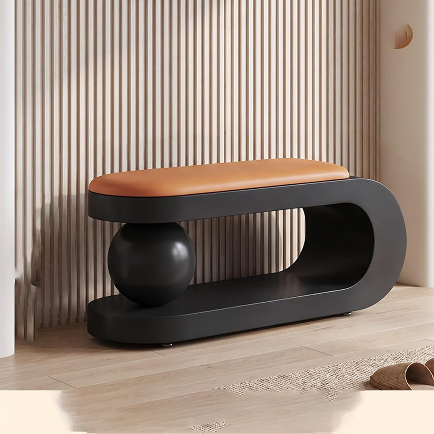 Modern Sculptural Entryway Bench, Minimalist Upholstered Shoe Bench