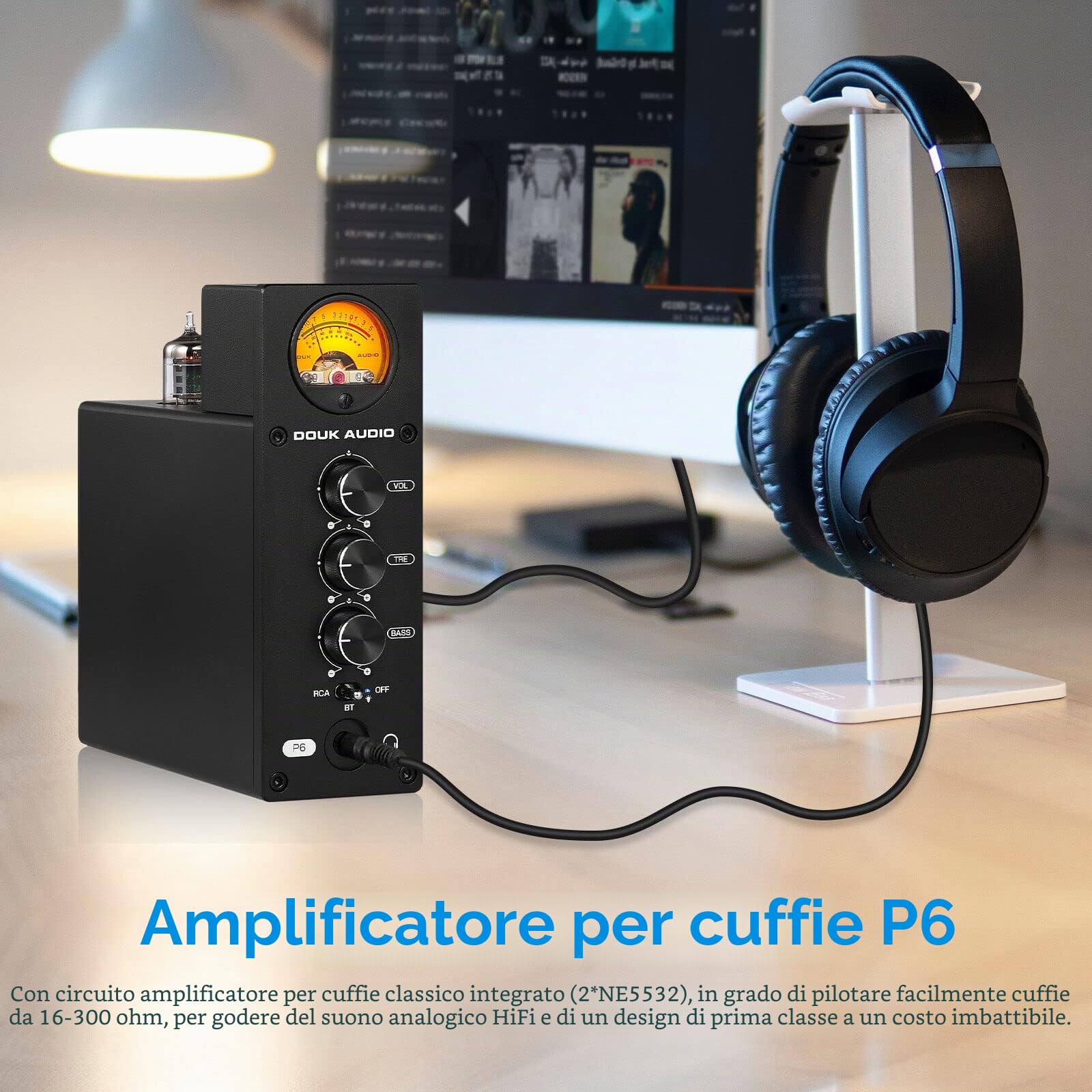 Douk Audio P6 HiFi Bluetooth Preamp Valvole Tube Preamplificatore Stereo Audio Amplificatore Cuffie Amp VU Meter