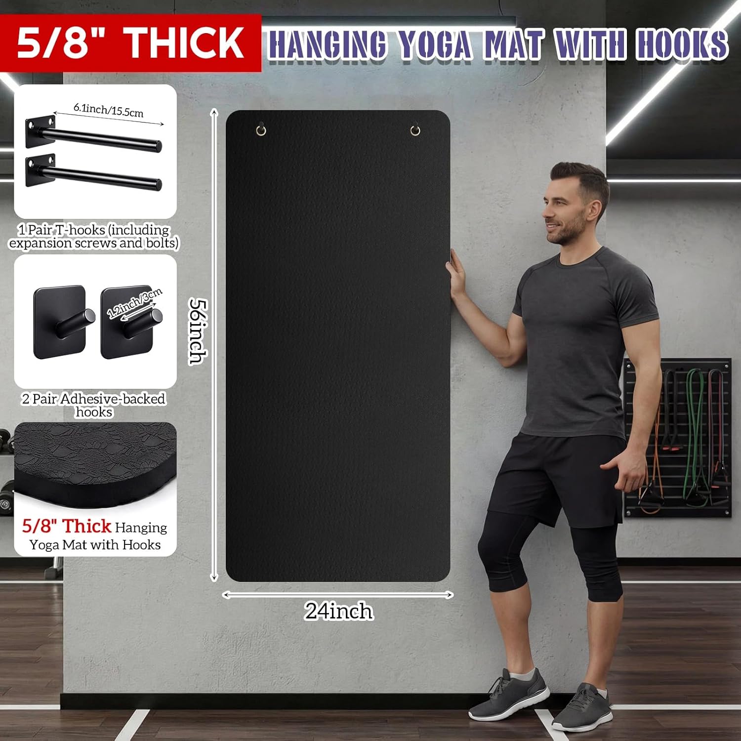 Briwooody Hanging Yoga Mat, Exercise Mat Non Slip Thick for Women and Men, Tear-resistant Fitness Pad with Reinforced Holes for Home Gym, Yoga, Pilates,stretching