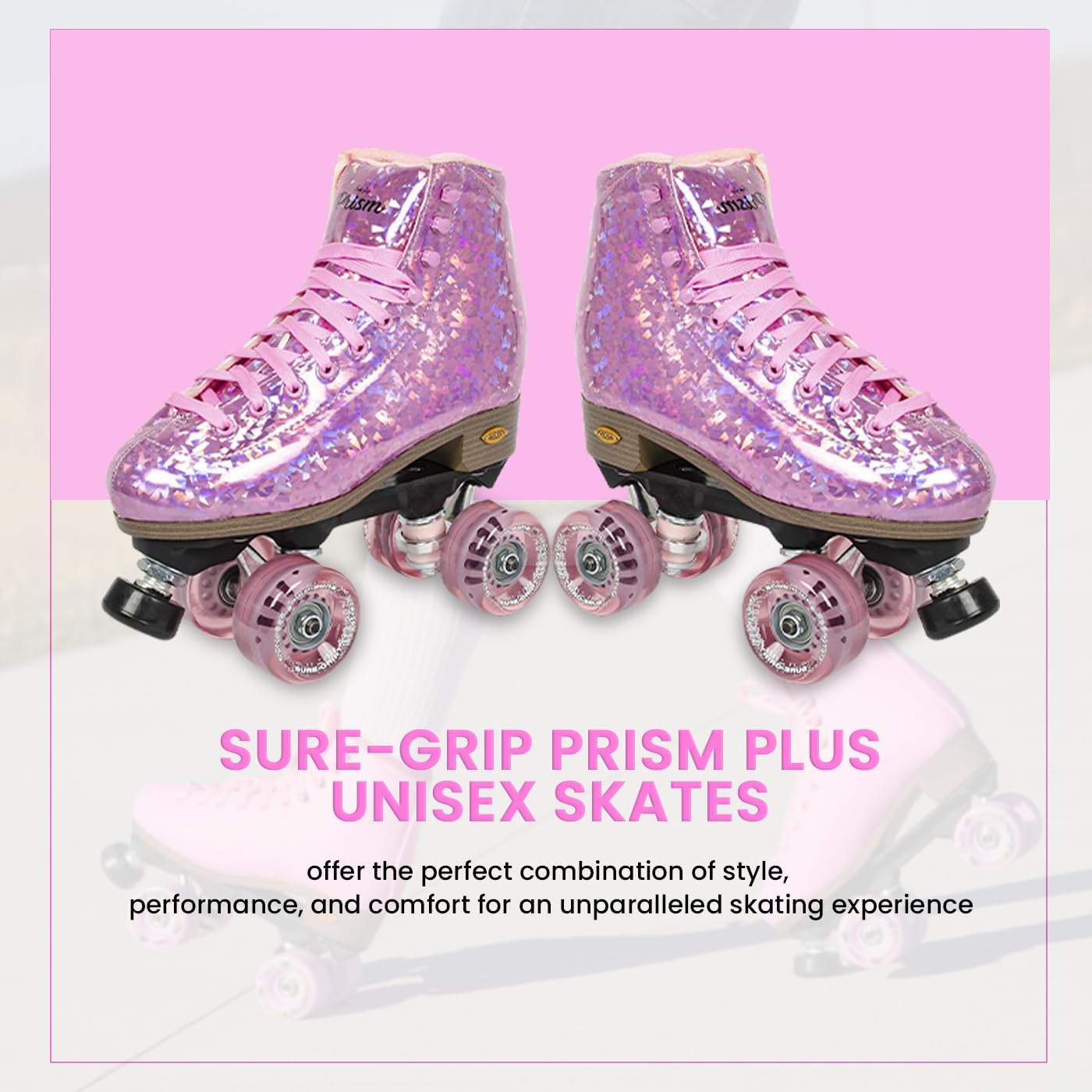 Sure-Grip Prism Plus Unisex Roller Skates | 62mm 78A Urethane Motion Wheels | Constructed with ABEC 3 Bearings, Rock Nylon Plates & Lightweight Aluminum Trucks - Glitter Color (Indoor and Outdoor)