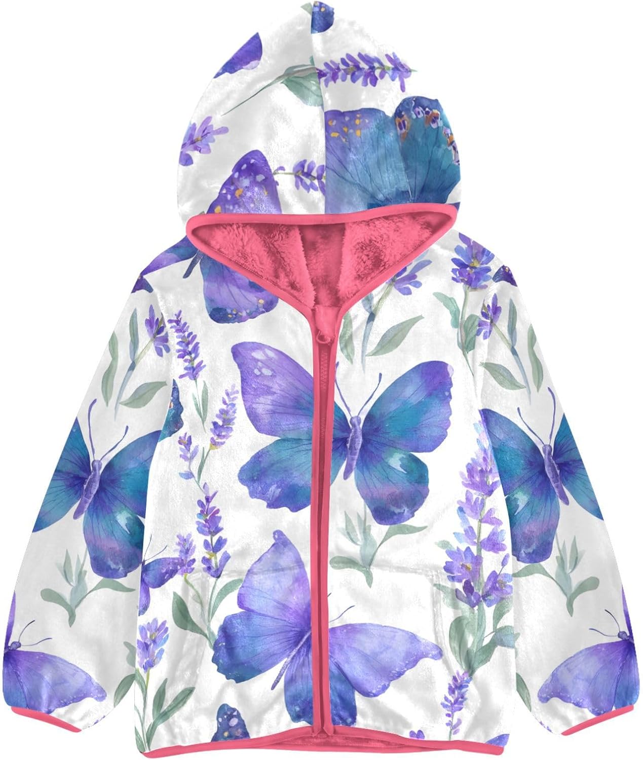 ALAZA Purple Butterfly Lavender Hoodie Jacket for Girls Toddler Fleece Zip Up Coat Plush Jacket for 3 Years