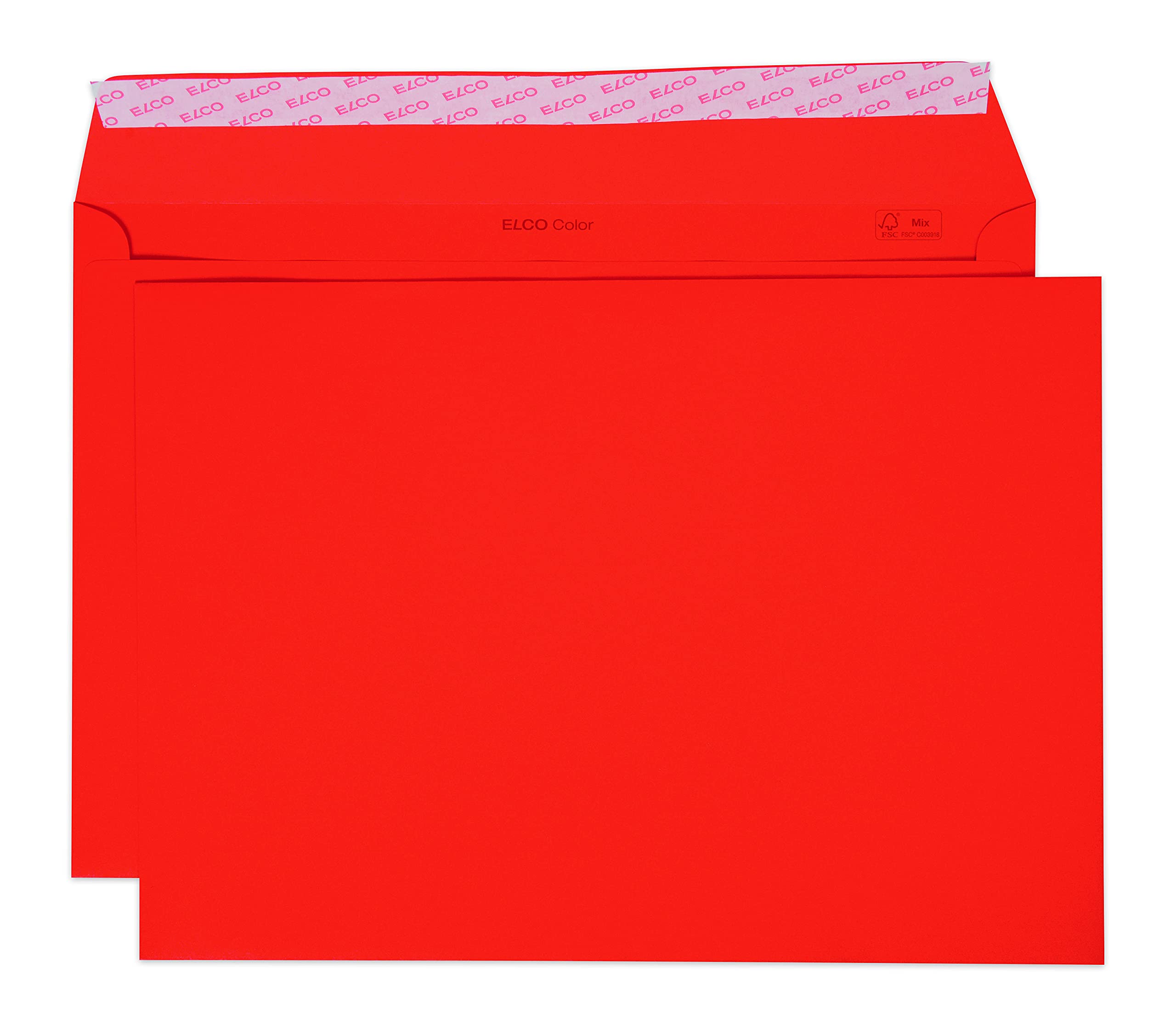 Elco 24095.92 Color Box mit Deckel und 200 Briefumschläge/Versandtasche, Haftklebeverschluss, C4, 120g, intensiv-rot , Fenster: nein, C4 (324x229mm) für Papierformat A4