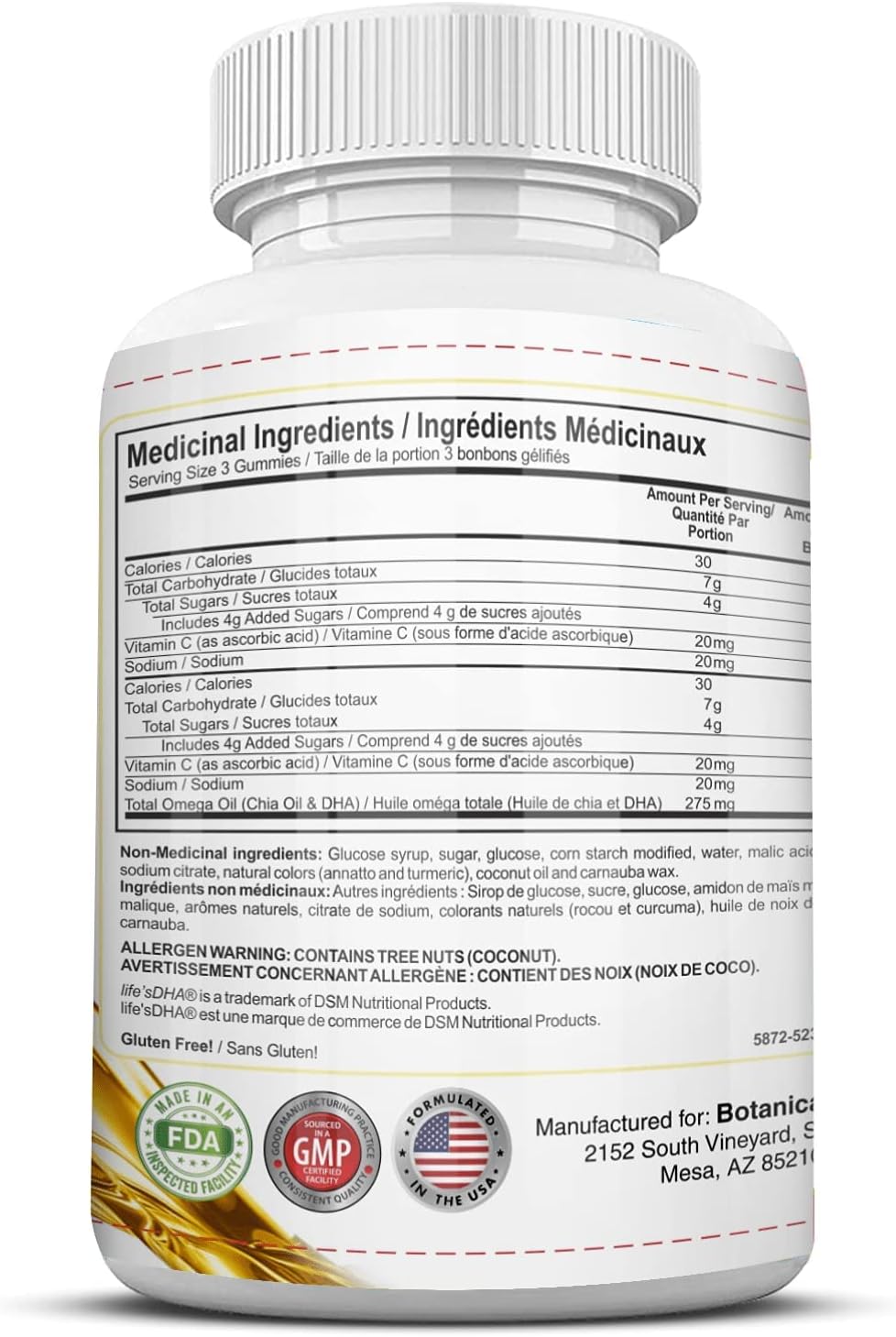 Omega 3 6 9 Chewable Gummy Supplement with DHA Vitamin C - Fatty Acids Vitamin for Cardio Vascular, Cognitive & Boost Immune System Support - No Fish Oil Taste 60 Triple Strength Gummies Botanica