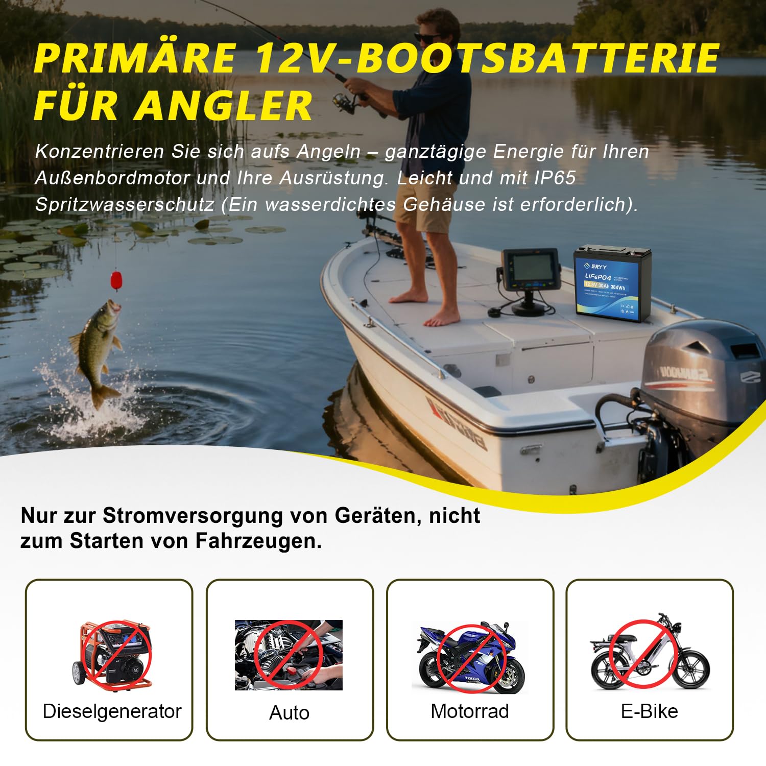 12V 30Ah LiFePO4 Batterie, 5000+ Tiefenzyklus Lithium-Batterie mit 30A BMS, Leichte wiederaufladbare Freizeitbatterie für Wohnmobile, Camping-Ausrüstung, Trolling-Motoren, Solarenergiespeicher