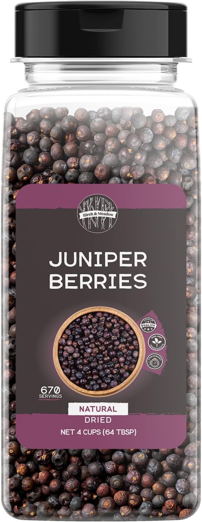 Birch & Meadow 4 Cups of Dried Juniper Berries, Herbaceous & Strong Flavor