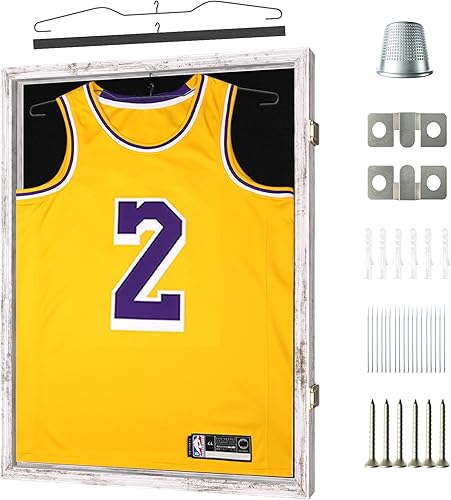 ASmileIndeep Estuche de exhibición con marco de jersey, vitrina de madera maciza, marco de exhibición de jersey con 98% de protección UV acrílico y