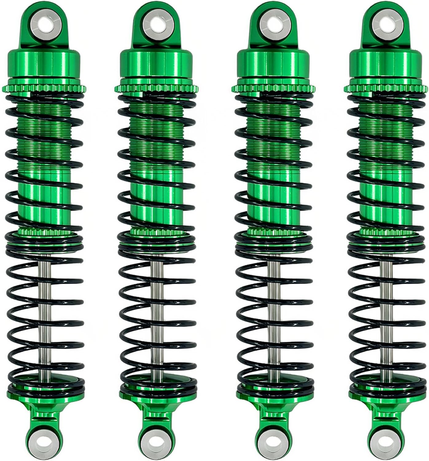 Aluminum Front & Rear Shock Absorber Set for 1/18 RC Cars, Threaded Oil Shocks Suspension Upgrade, 4-Pack (Red/Green) (Green)