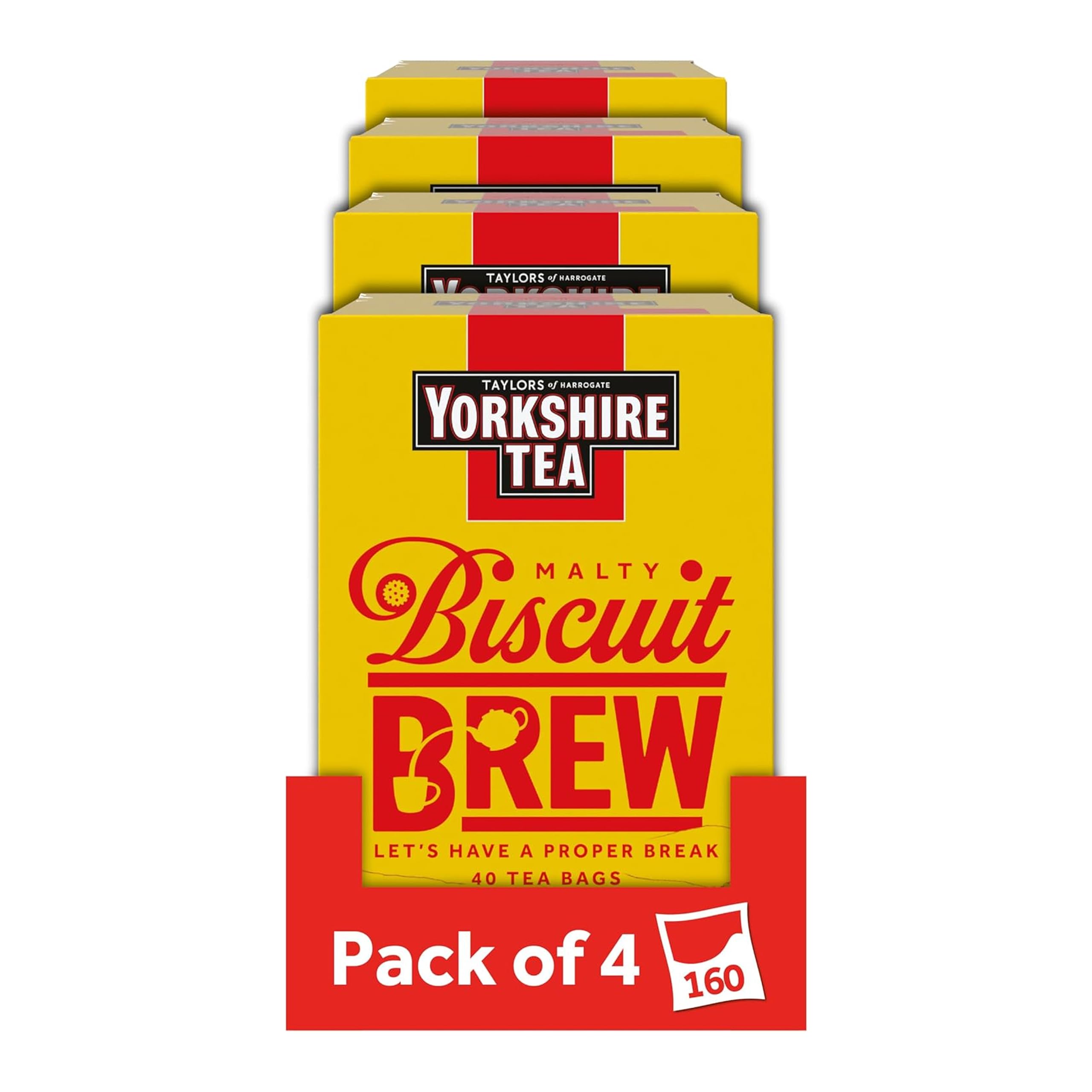 Yorkshire Tea - Malty Biscuit Brew - Thé Noir Aromatisé - Mélange au Goût de Biscuit Malté, Certifié Rainforest Alliance - 4 x 40 Sachets de Thé