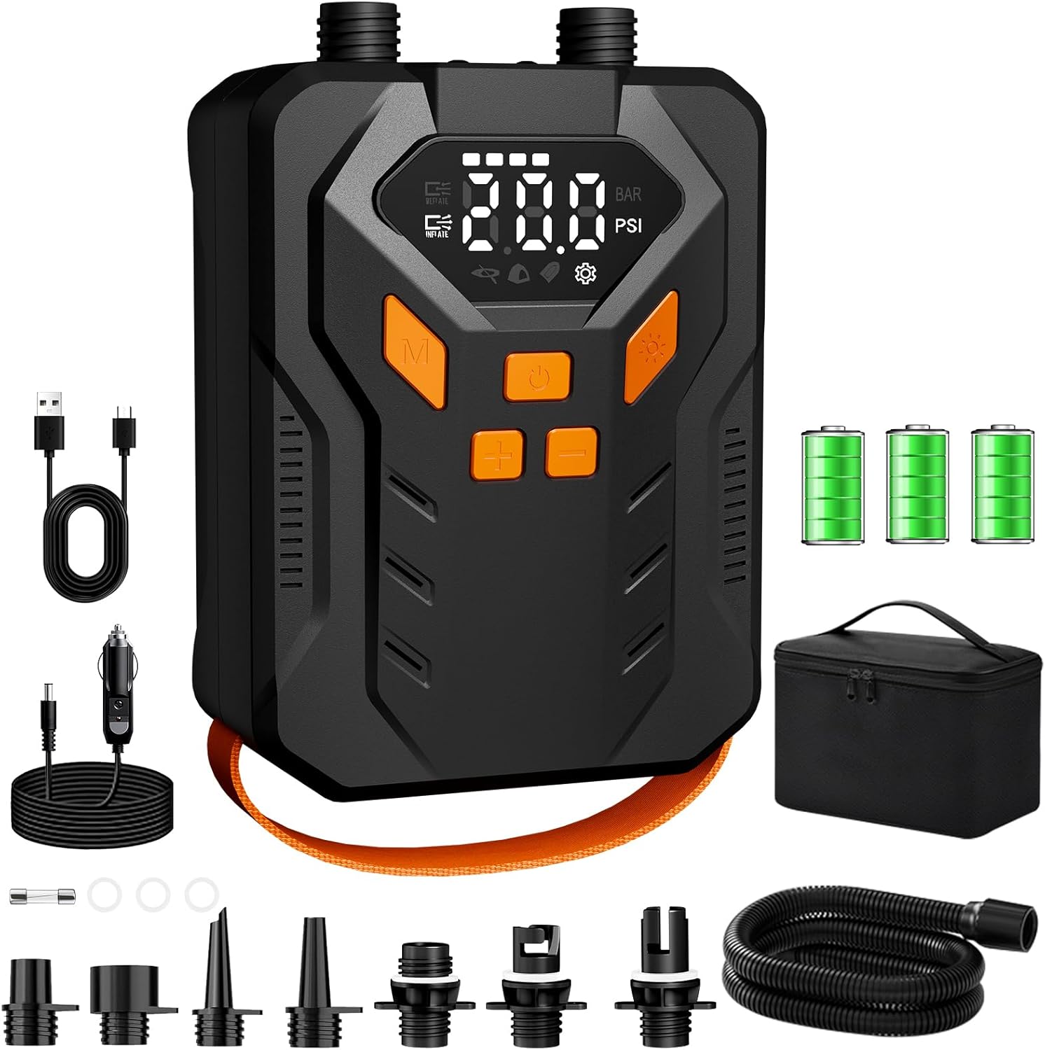 Electric Paddle Board Pump, High Pressure 20 PSI Rechargeable SUP Pump with Intelligent Dual-Stage Inflation & Deflation, Auto-Off for Surfing Kites, Tents, Boats and Stand Up Paddle Boards