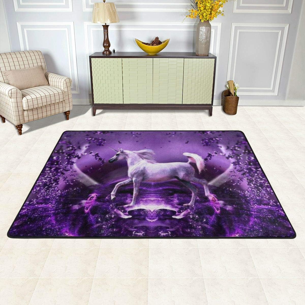 Amazon Com Modern Area Rugs 72 X48 Carpet Fancy Purple Unicorn Printed Super Soft Non Slip Washable Carpet For Floor Home Bedroom Living Dining Room Kitchen Dining