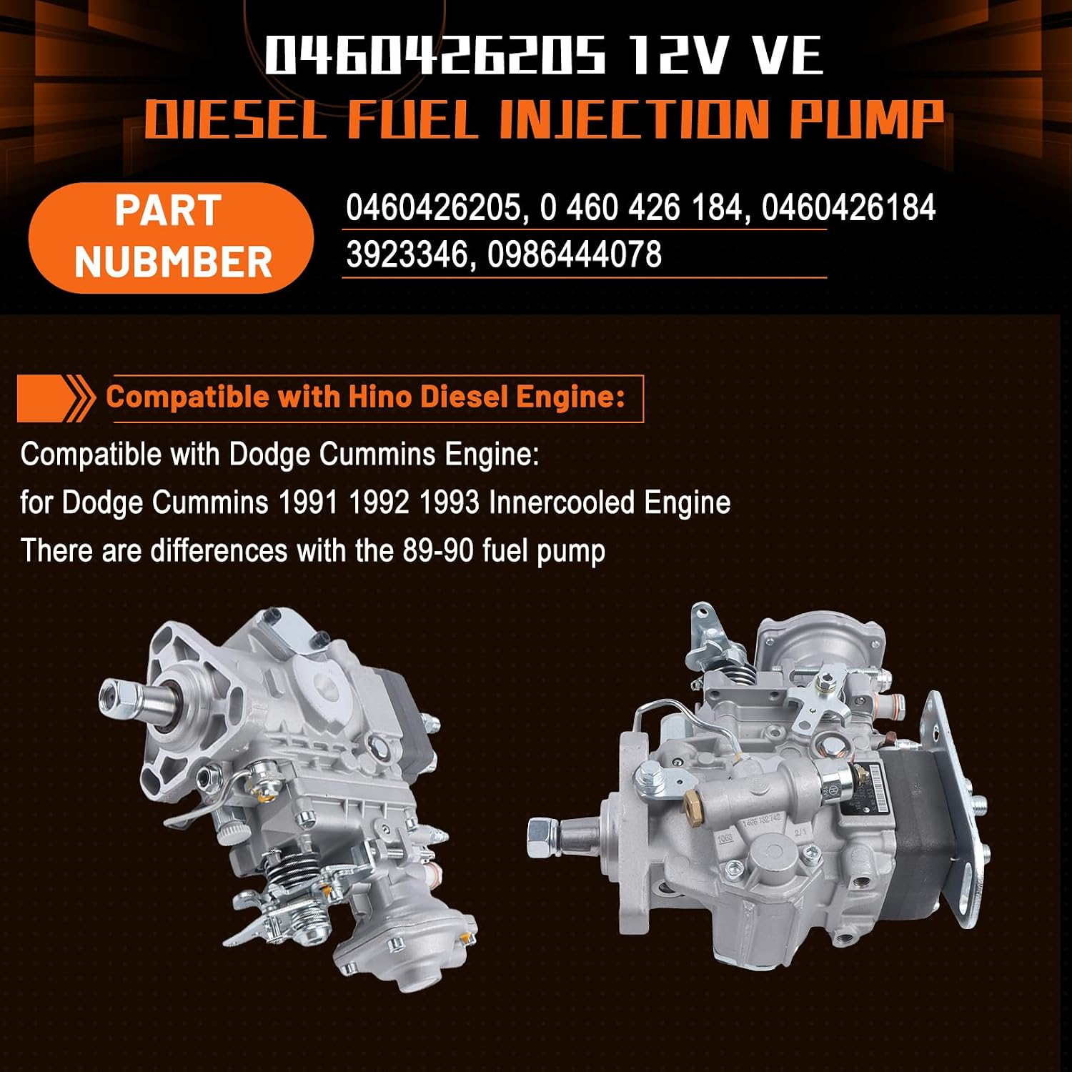 PANGOLIN 0460426205 12V VE Fuel Injection Pump for 1991 1992 1993 Dodge 5.9L Cummins Diesel Engine, Replace OE 0 460 426 184, 0460426184, 0986444078, 3923346