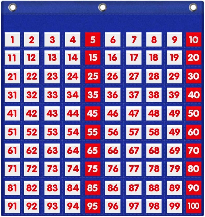 Eamay Hundreds Pocket Chart with 130 Number Cards, Number 1-100 Board Pocket Chart for Teacher Lessons in a Classroom or for Use at Home (100 Pockets)